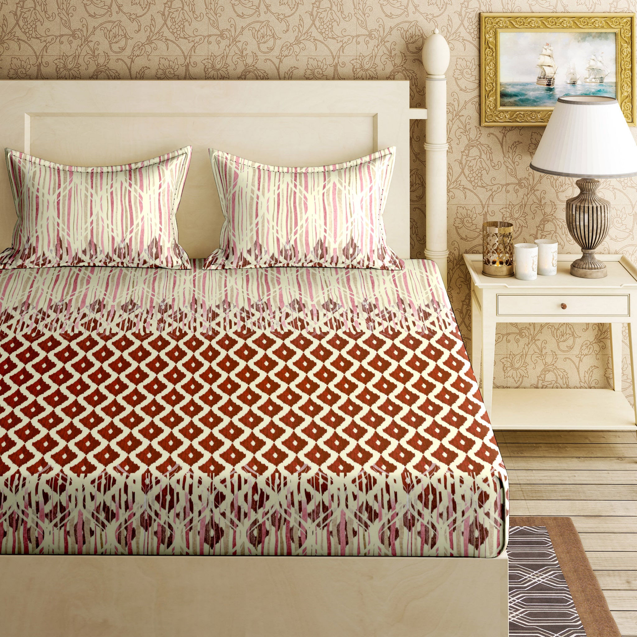 

Bella Casa Cotton Printed King Size Bedsheet 144 TC ( 1 Bedsheet With 2 Pillow Covers Red )