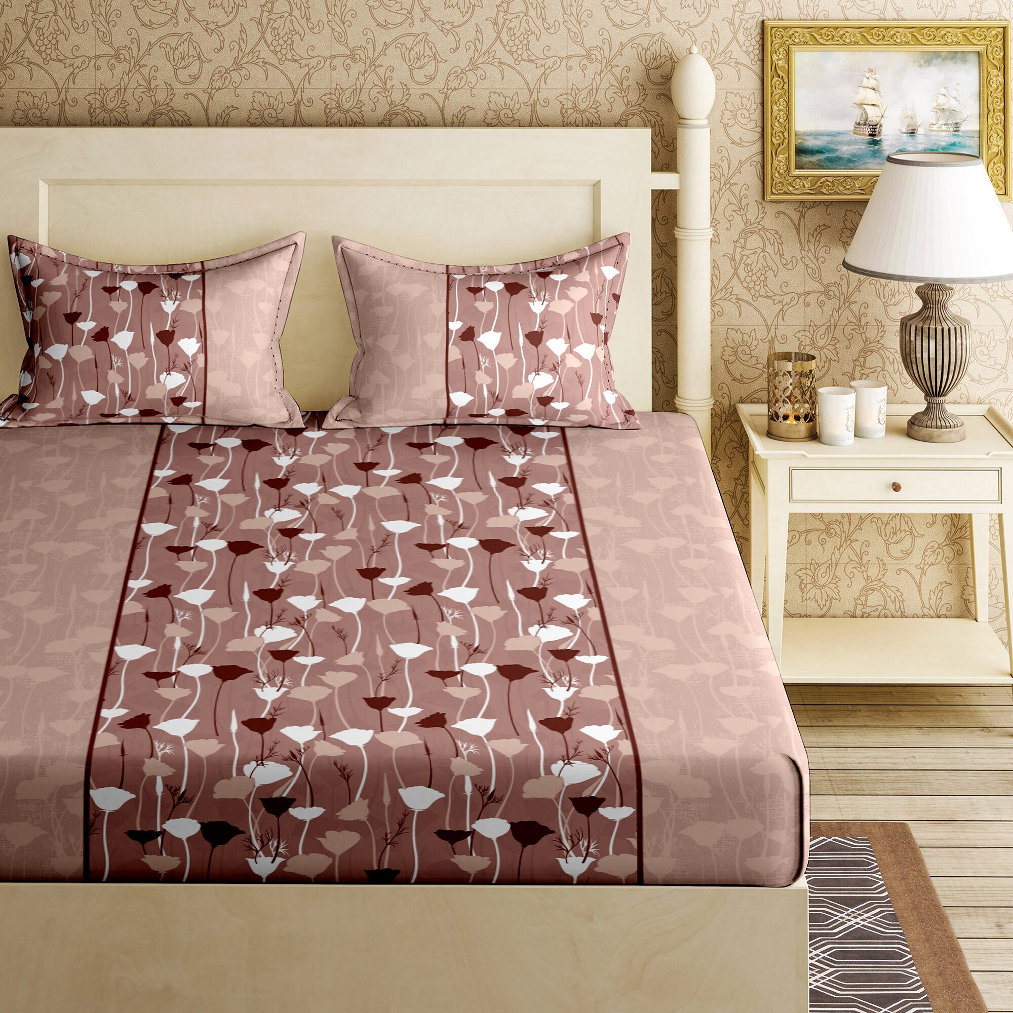 

Bella Casa Cotton Printed King Size Bedsheet 144 TC ( 1 Bedsheet With 2 Pillow Covers Red )