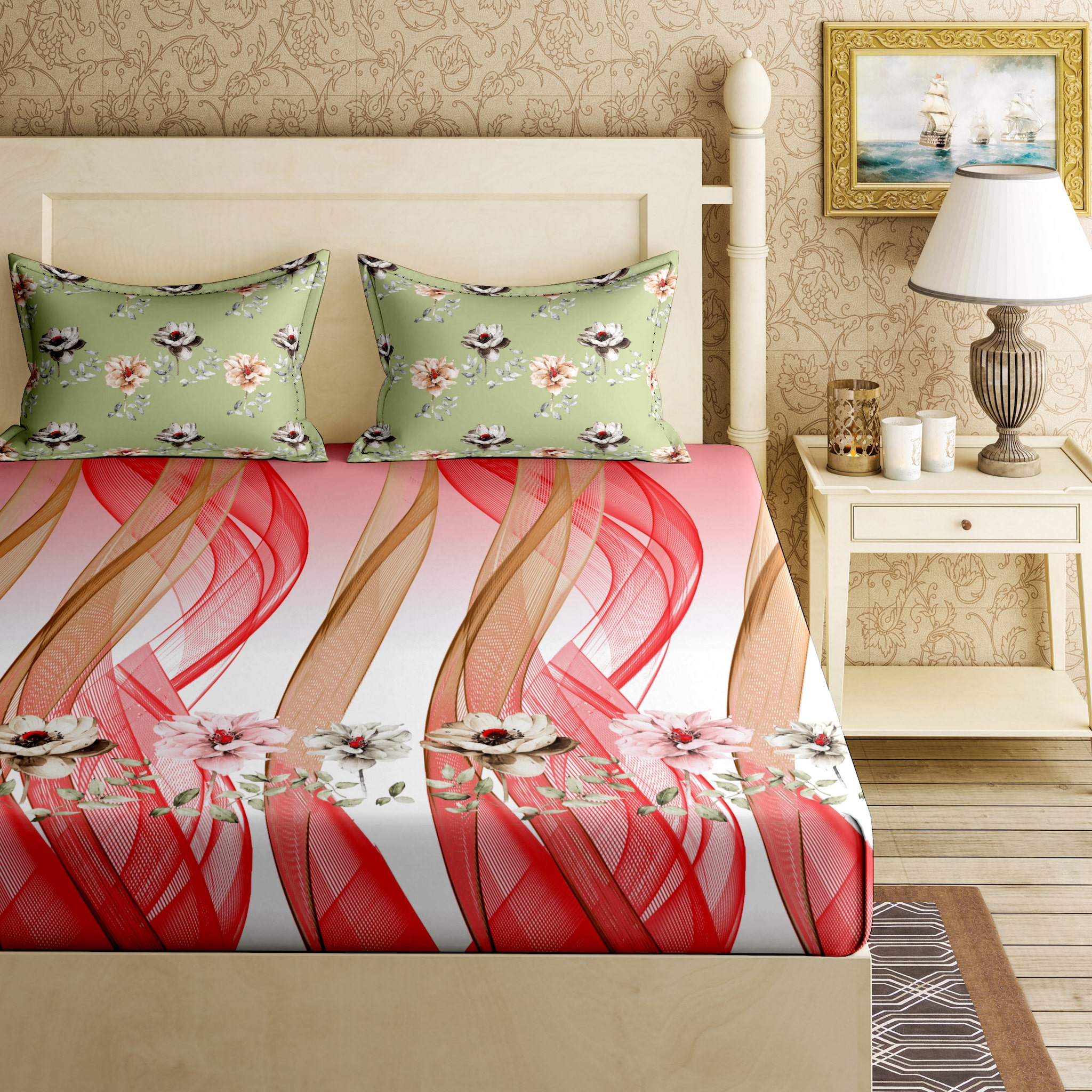 

Bella Casa Cotton Printed King Size Bedsheet 144 TC ( 1 Bedsheet With 2 Pillow Covers Red )