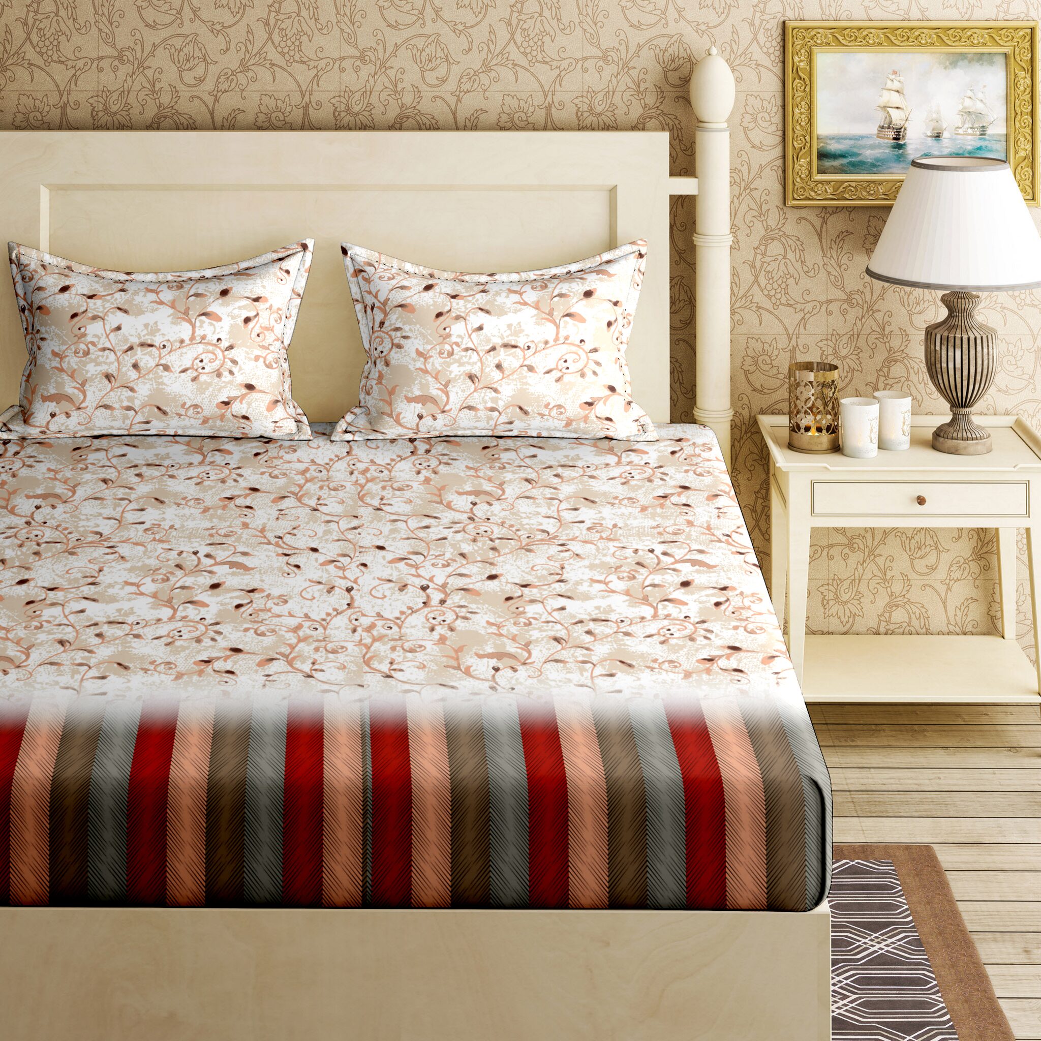 

Bella Casa Cotton Printed King Size Bedsheet 144 TC ( 1 Bedsheet With 2 Pillow Covers Red )