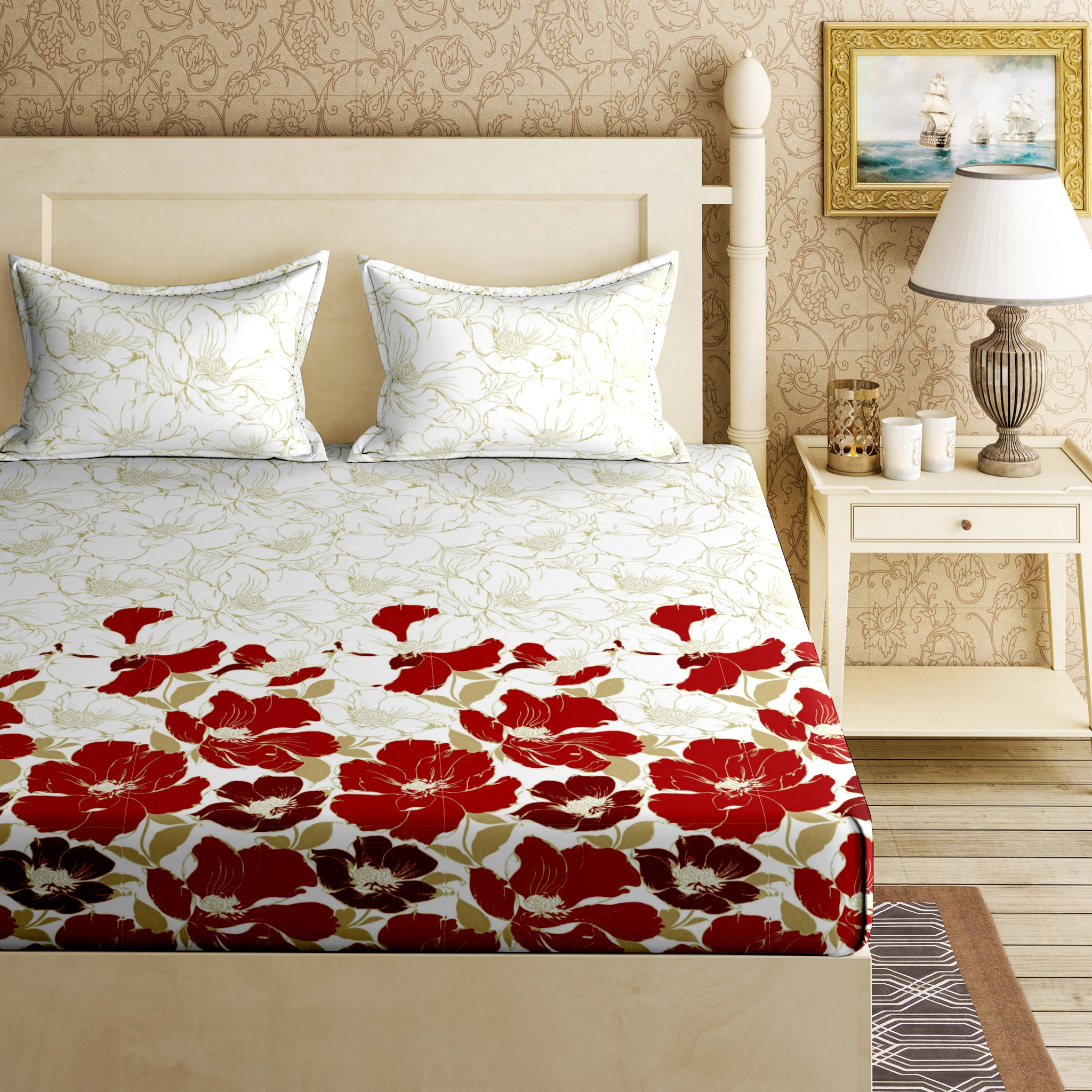 

Bella Casa Cotton Printed King Size Bedsheet 144 TC ( 1 Bedsheet With 2 Pillow Covers Red )