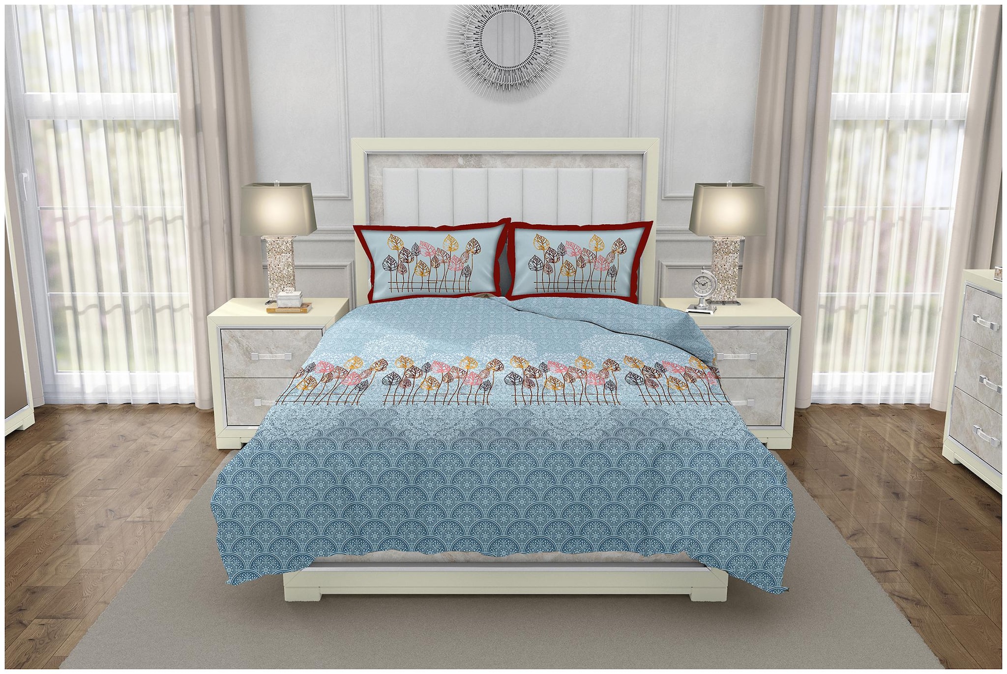 

Bella Casa Cotton Floral King Size Bedsheet 350 TC ( 1 Bedsheet With 2 Pillow Covers Blue )