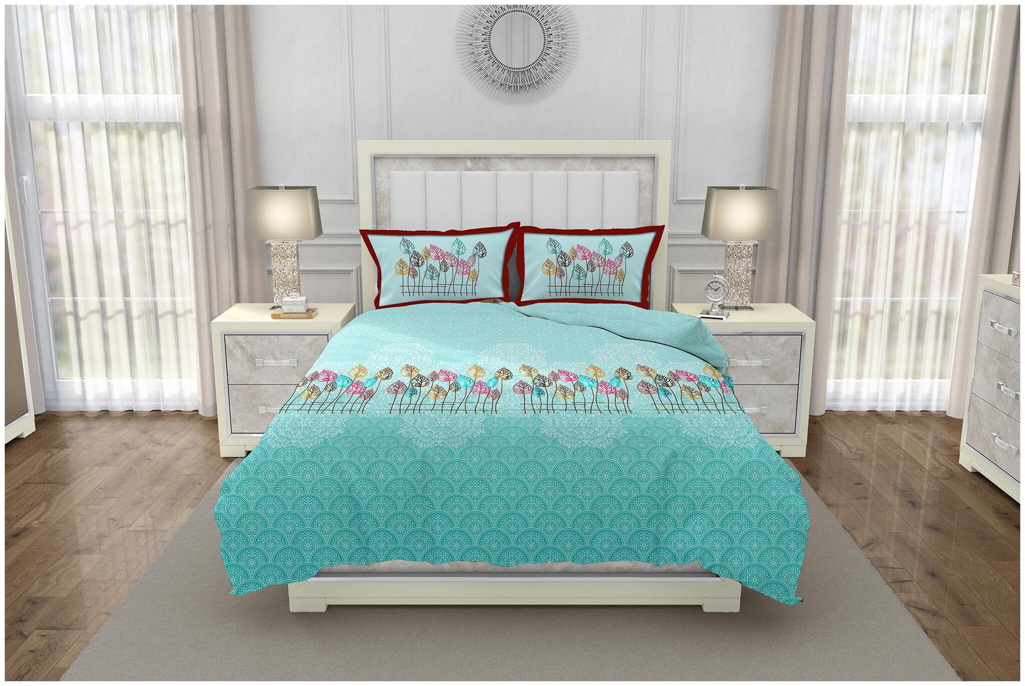 

Bella Casa Cotton Floral King Size Bedsheet 350 TC ( 1 Bedsheet With 2 Pillow Covers Blue )