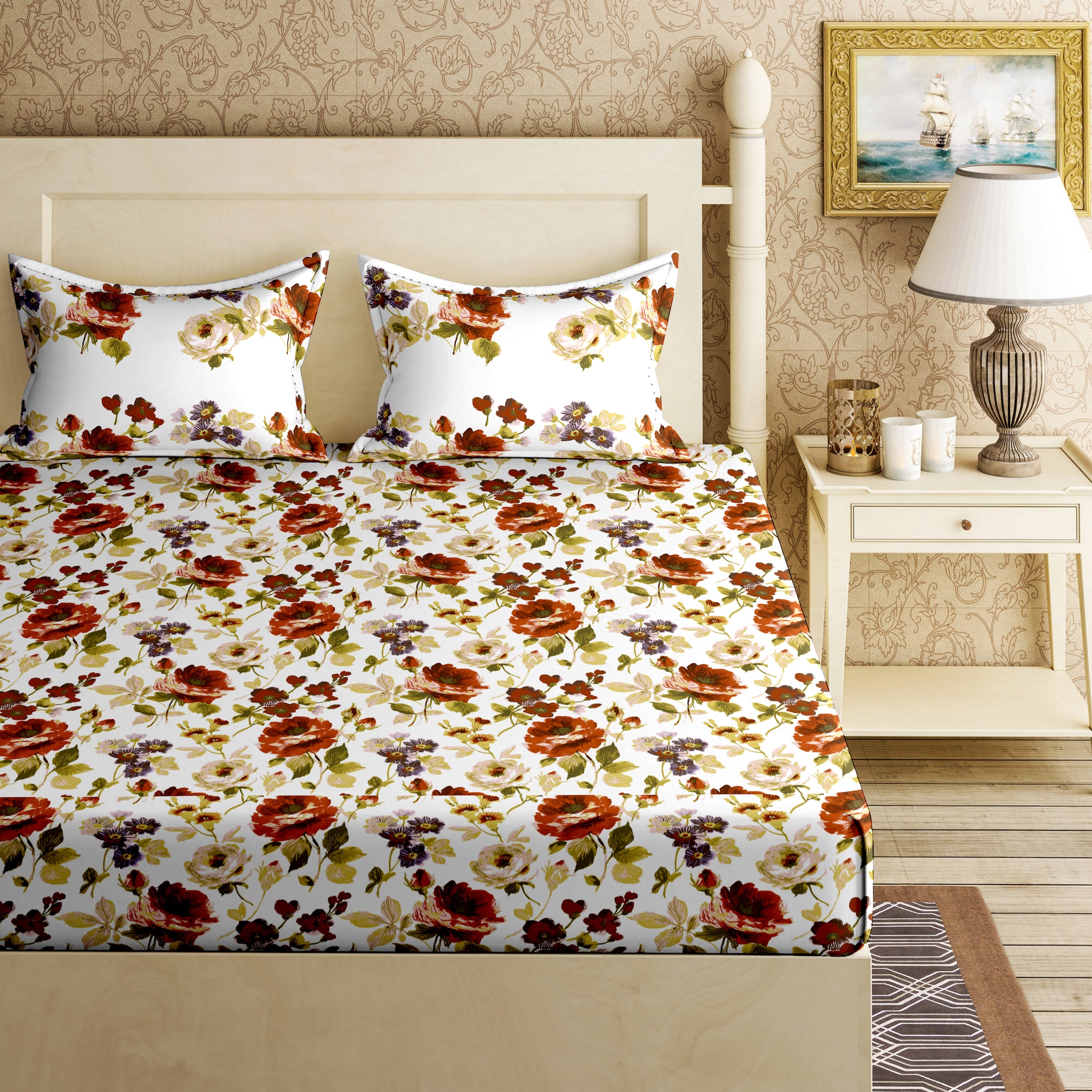 

Bella Casa Cotton Printed King Size Bedsheet 144 TC ( 1 Bedsheet With 2 Pillow Covers Multi )