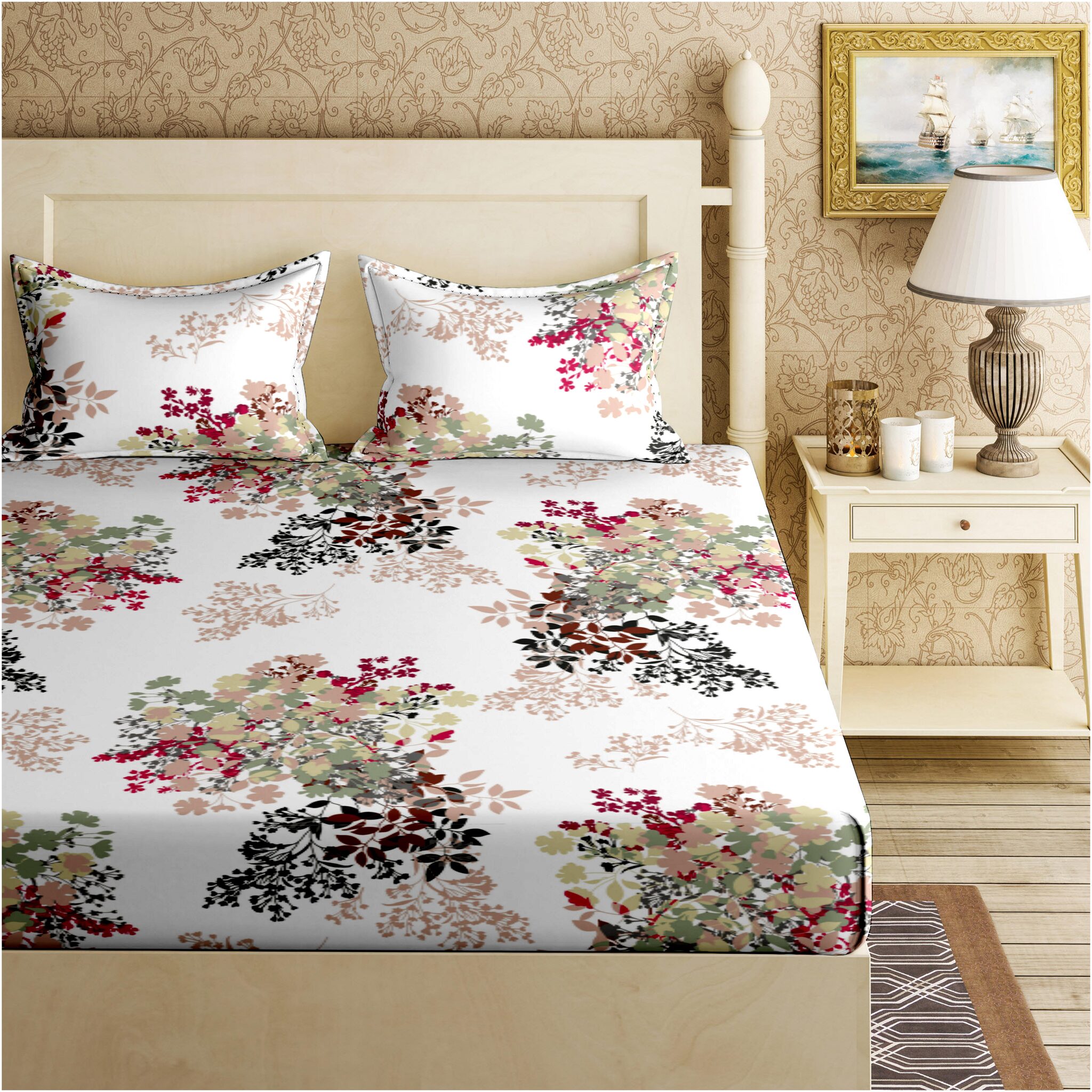 

Bella Casa Cotton Floral King Size Bedsheet 144 TC ( 1 Bedsheet With 2 Pillow Covers Pink )