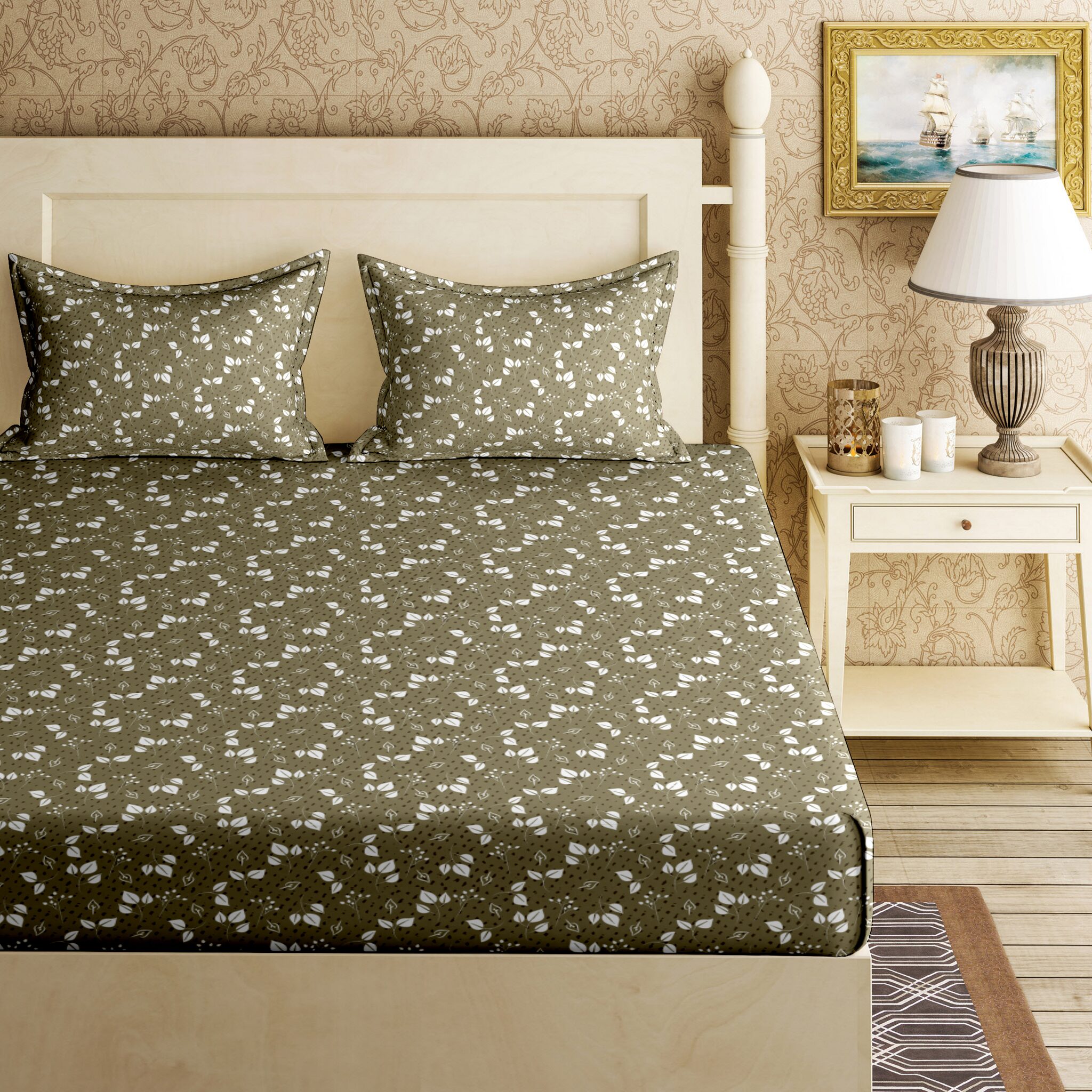 

Bella Casa Cotton Printed King Size Bedsheet 144 TC ( 1 Bedsheet With 2 Pillow Covers Green )
