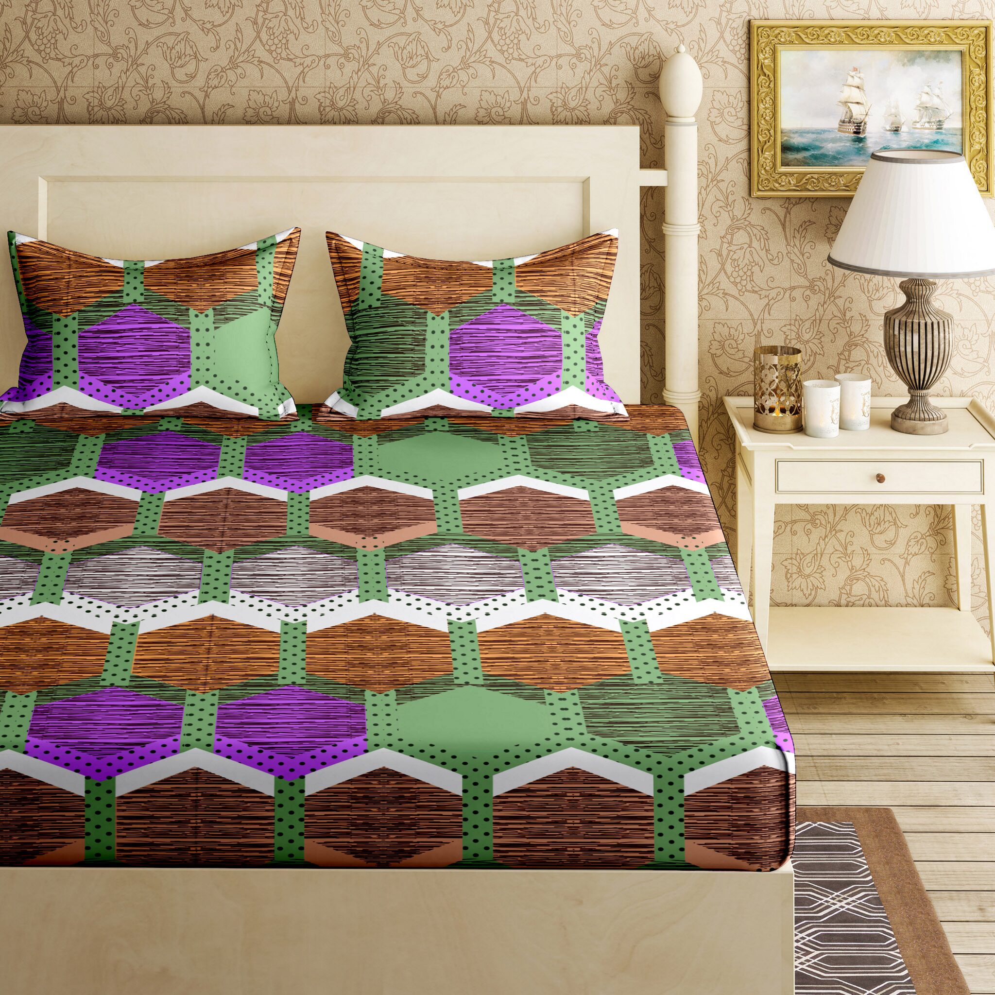 

Bella Casa Cotton Printed King Size Bedsheet 120 TC ( 1 Bedsheet With 2 Pillow Covers Multi )