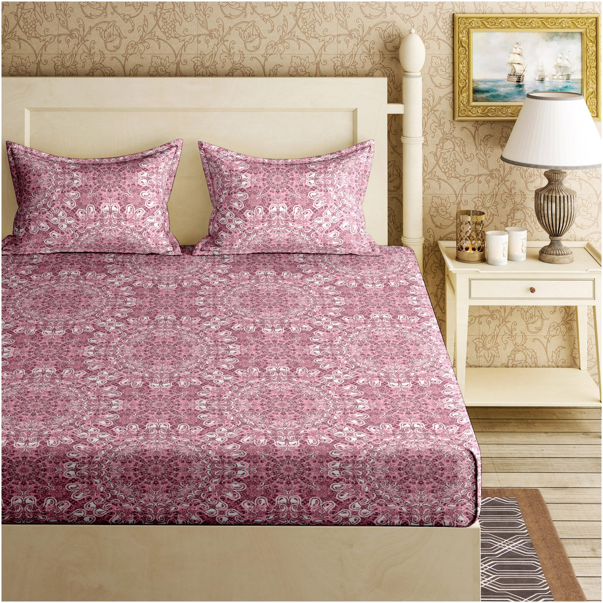 

Bella Casa Cotton Floral King Size Bedsheet 120 TC ( 1 Bedsheet With 2 Pillow Covers Pink )