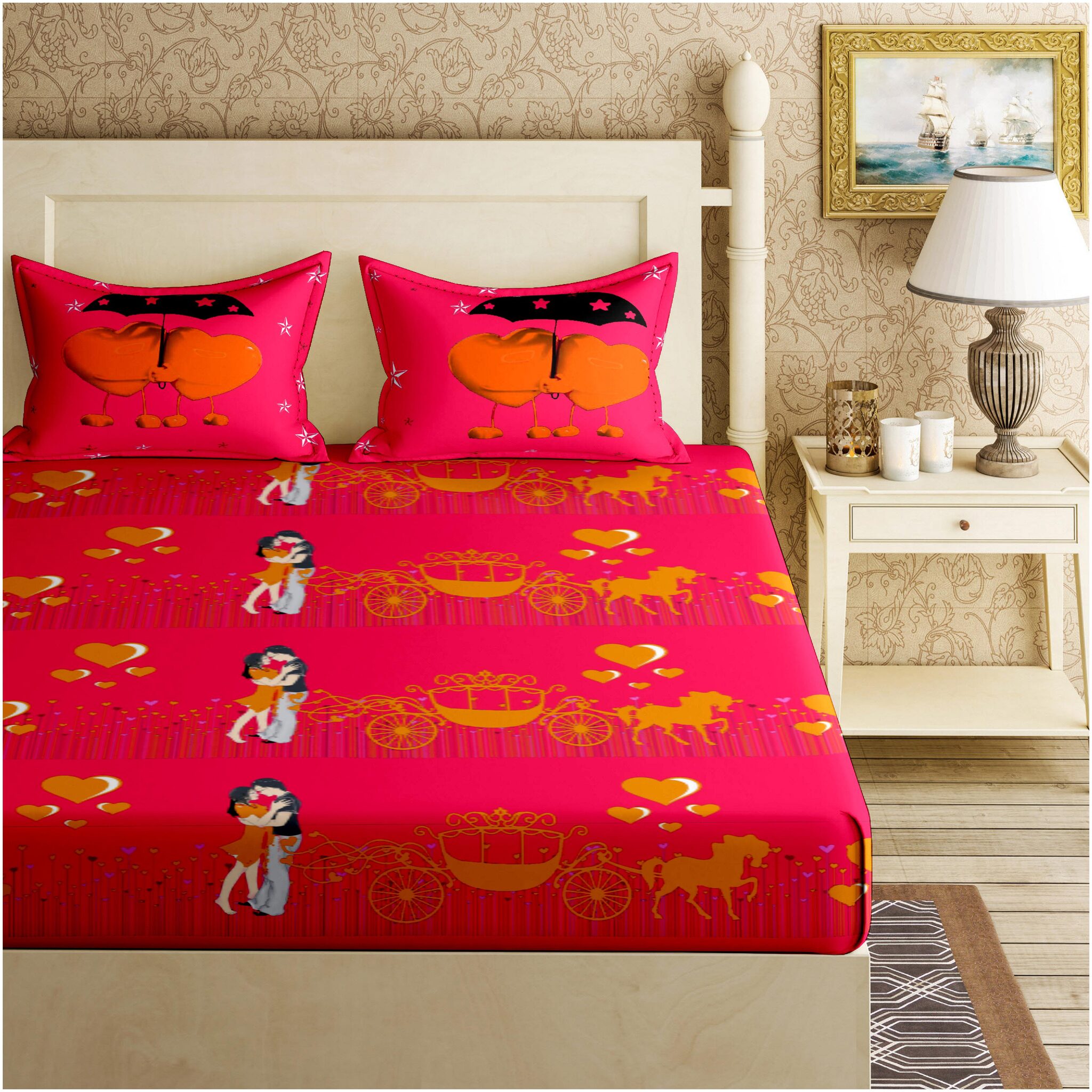 

Bella Casa Cotton Abstract Double Size Bedsheet 110 TC ( 1 Bedsheet With 2 Pillow Covers Red )