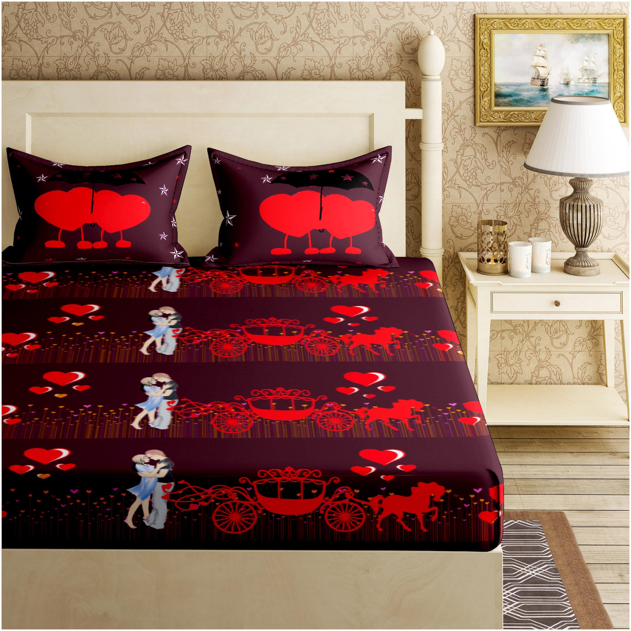 

Bella Casa Cotton Abstract Double Size Bedsheet 110 TC ( 1 Bedsheet With 2 Pillow Covers Red )
