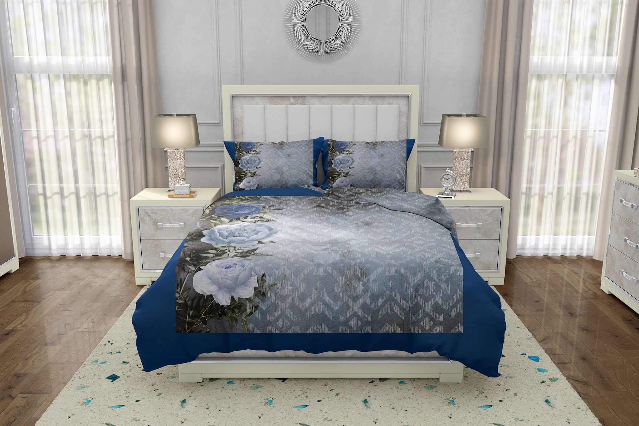 

Bella Casa Cotton Printed King Size Bedsheet 350 TC ( 1 Bedsheet With 2 Pillow Covers Blue )
