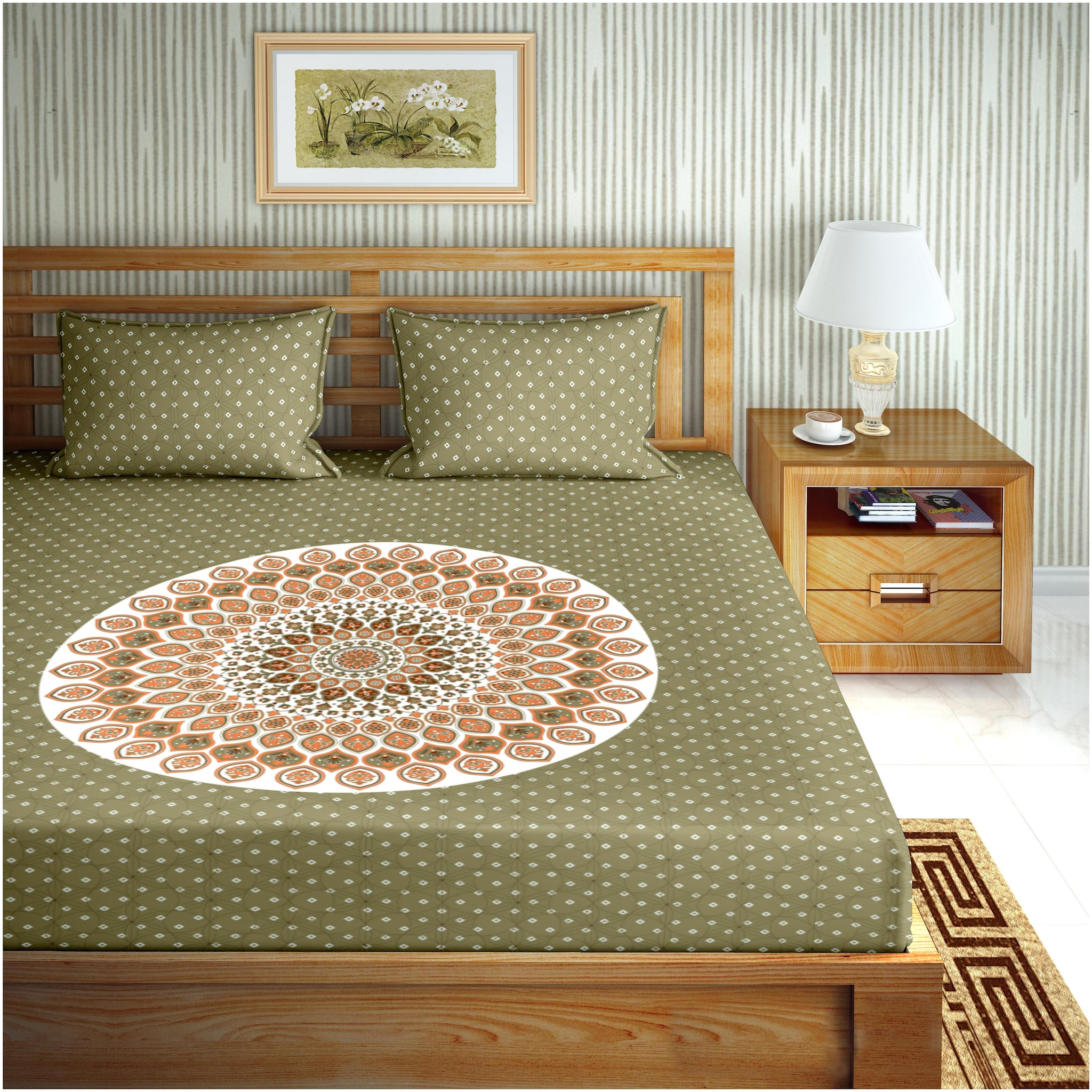 

Bella Casa Cotton Floral King Size Bedsheet 180 TC ( 1 Bedsheet With 2 Pillow Covers Green )