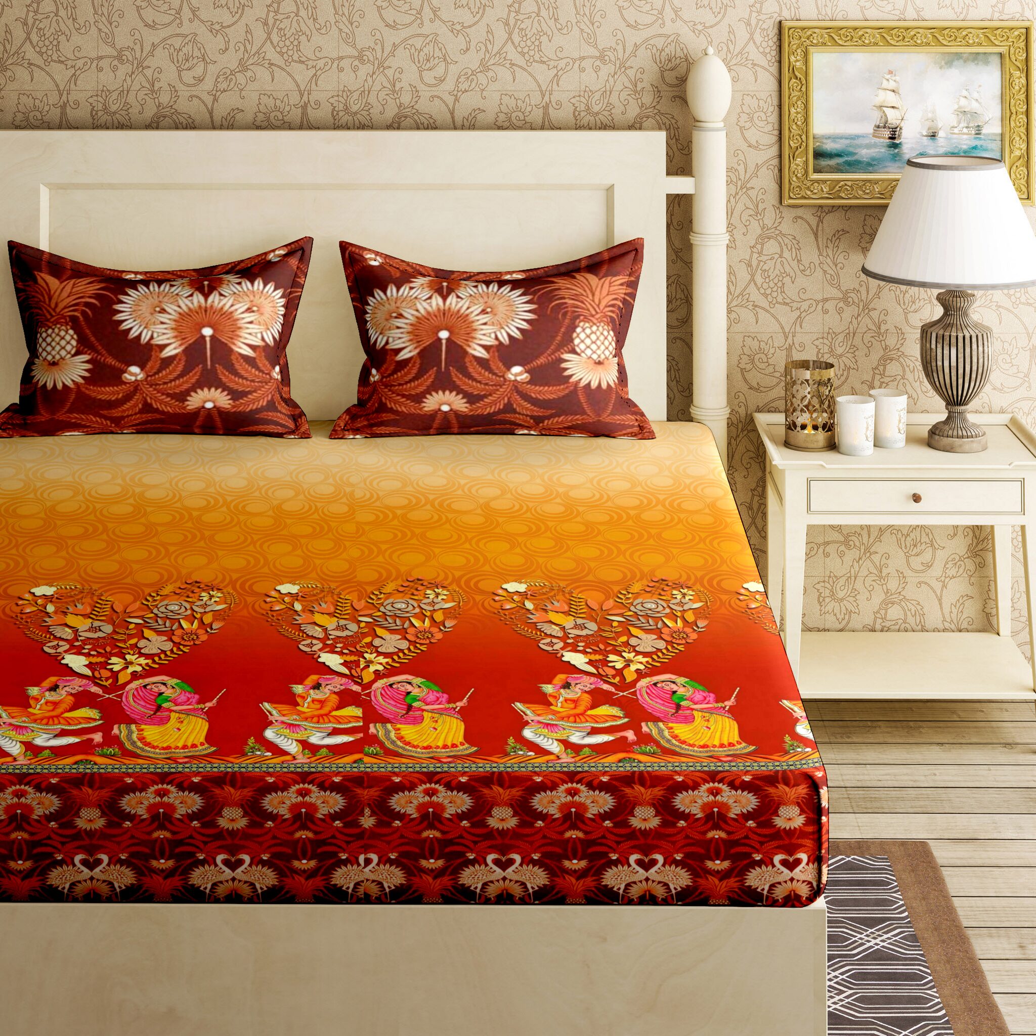

Bella Casa Cotton Printed King Size Bedsheet 144 TC ( 1 Bedsheet With 2 Pillow Covers Brown )