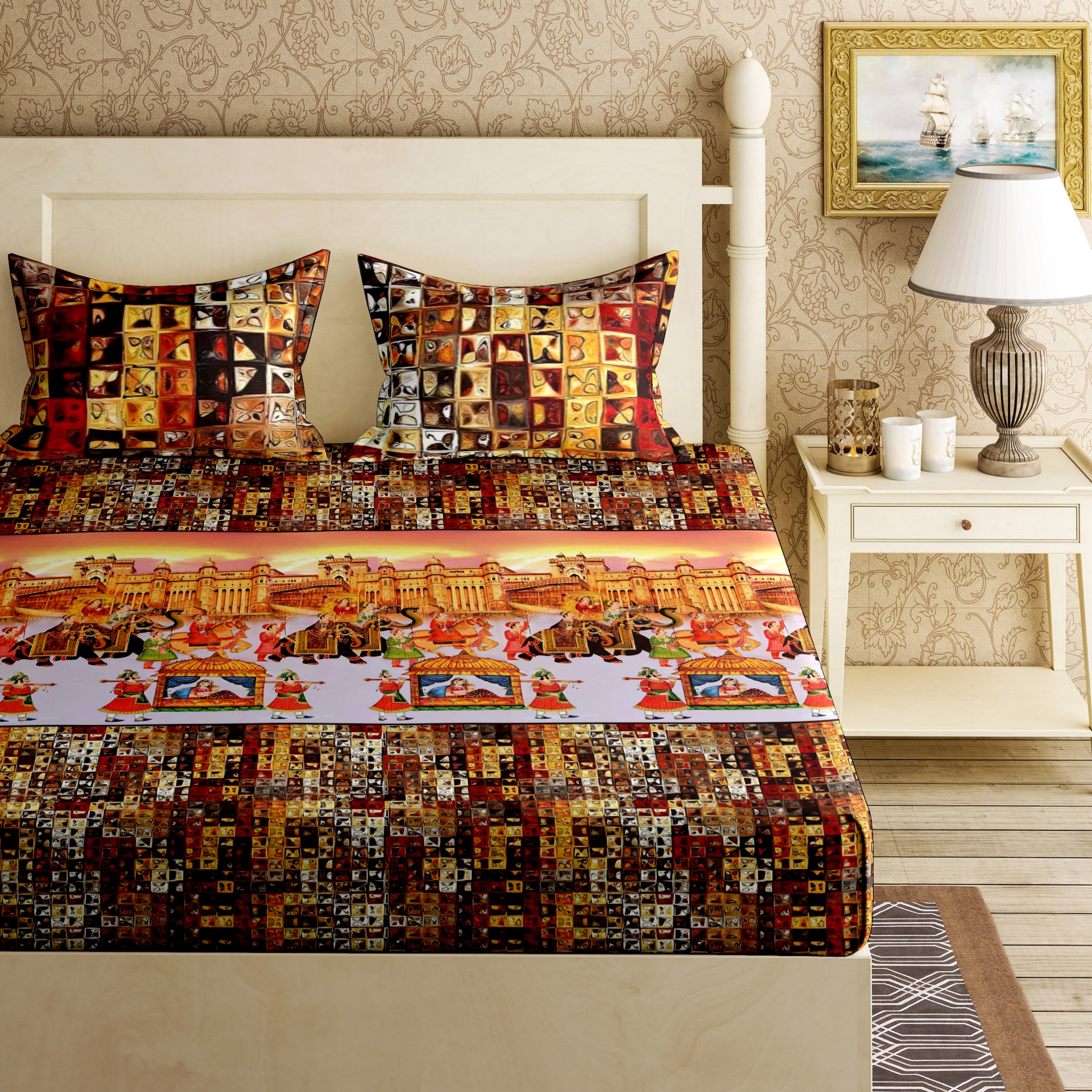 

Bella Casa Cotton Printed King Size Bedsheet 144 TC ( 1 Bedsheet With 2 Pillow Covers Brown )