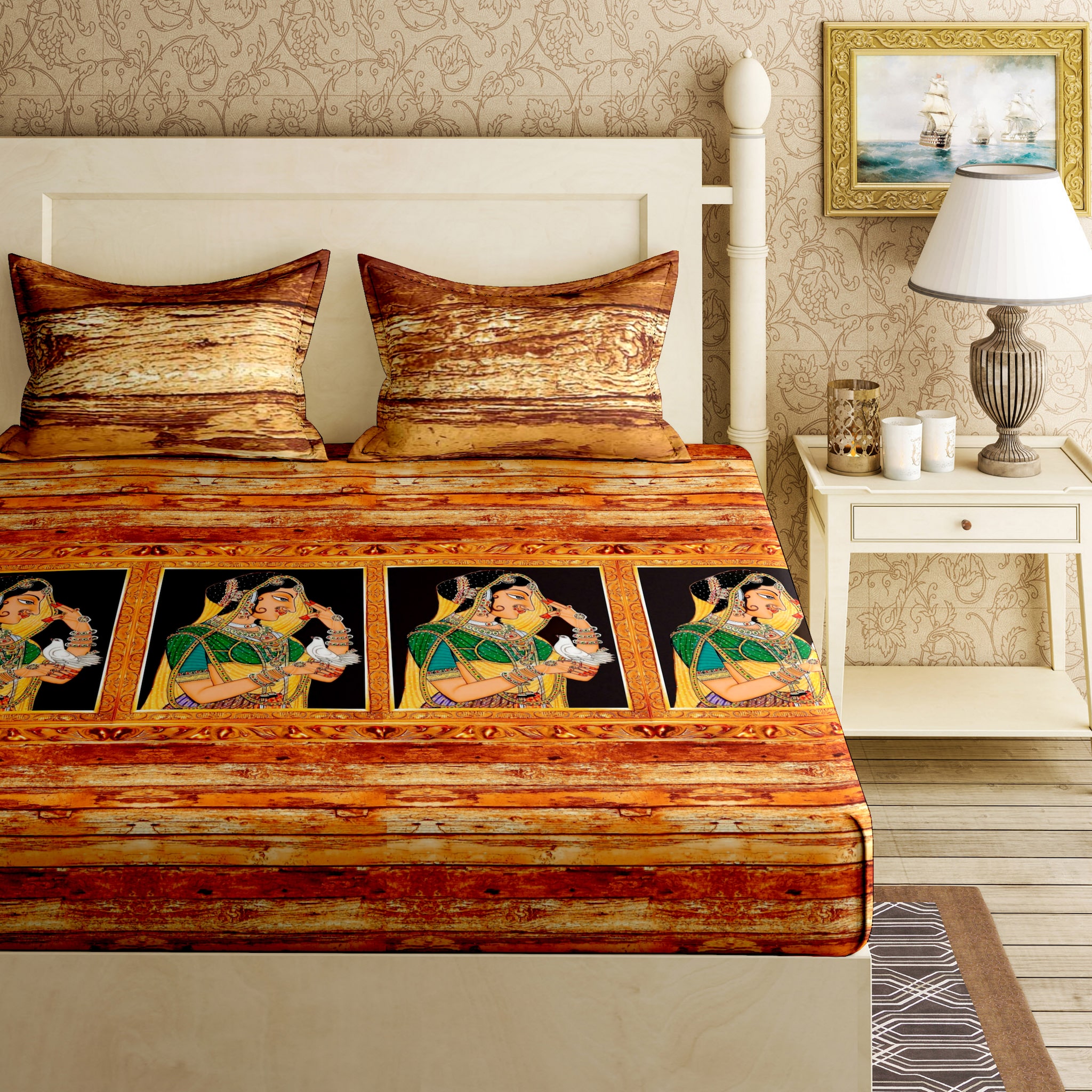 

Bella Casa Cotton Printed King Size Bedsheet 144 TC ( 1 Bedsheet With 2 Pillow Covers Brown )