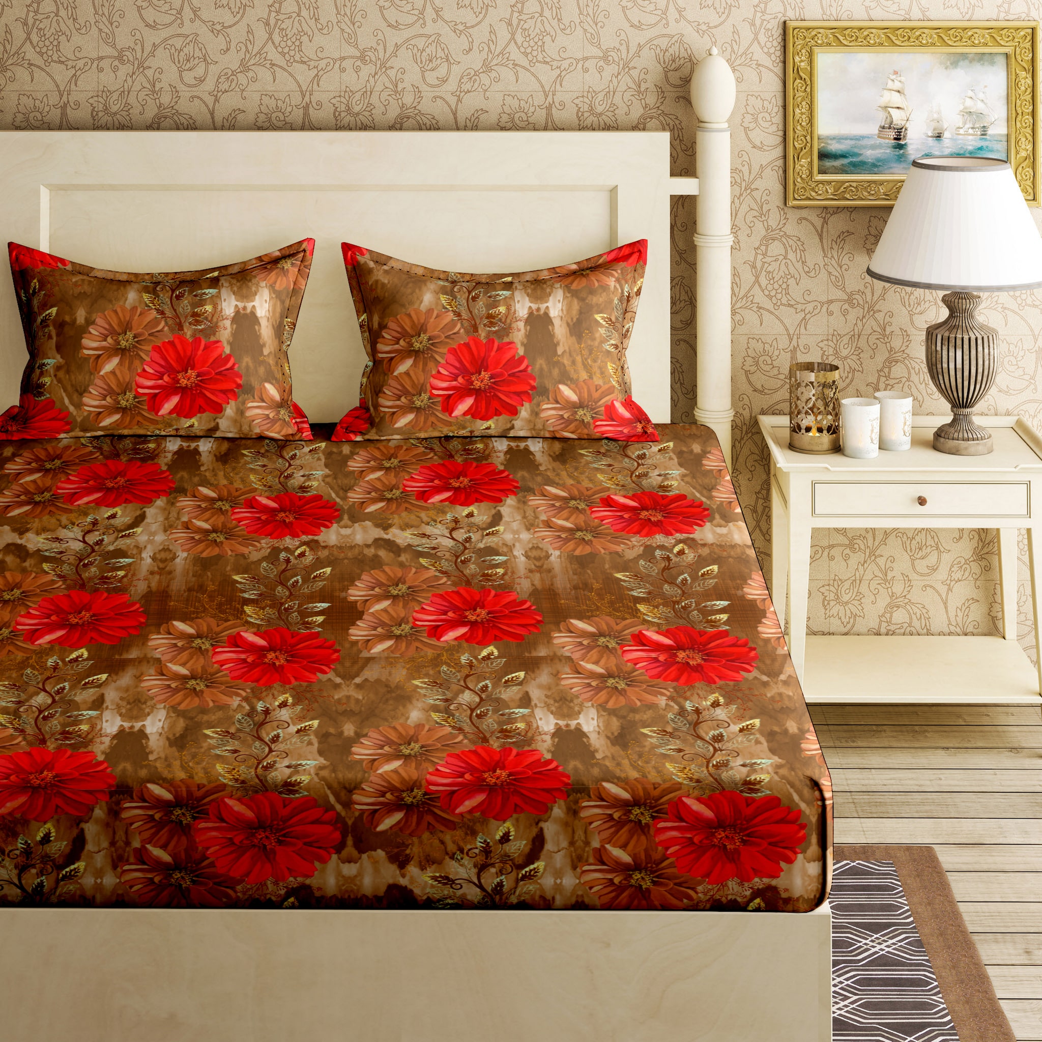 

Bella Casa Cotton Printed King Size Bedsheet 144 TC ( 1 Bedsheet With 2 Pillow Covers Red )