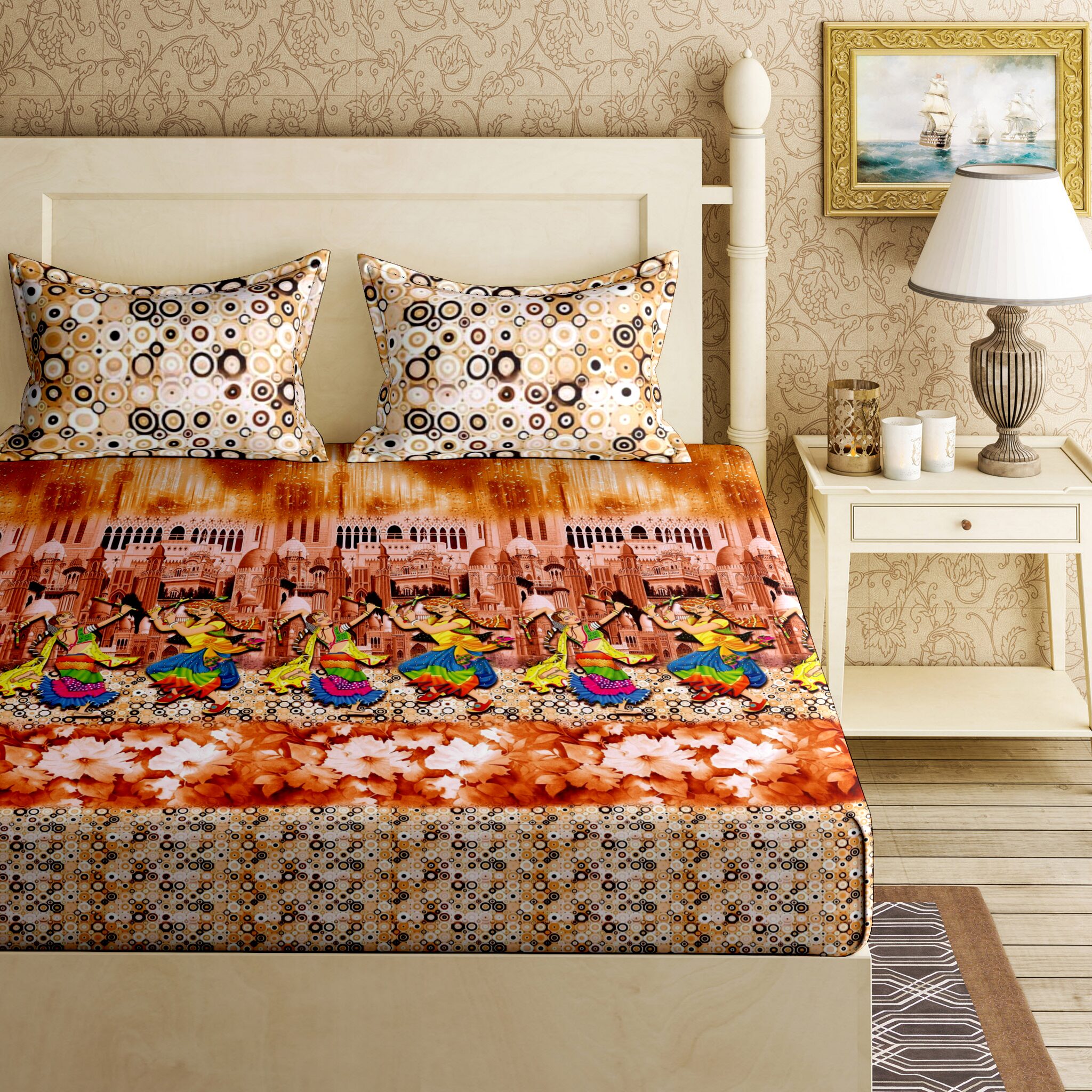 

Bella Casa Cotton Printed King Size Bedsheet 144 TC ( 1 Bedsheet With 2 Pillow Covers Brown )