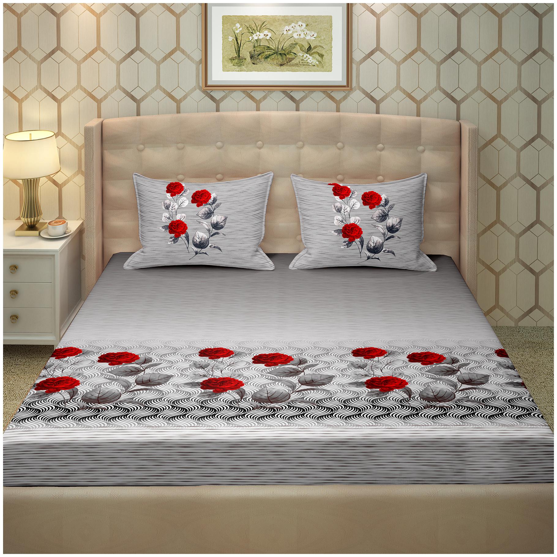 

Bella Casa Cotton Floral King Size Bedsheet 250 TC ( 1 Bedsheet With 2 Pillow Covers Grey )