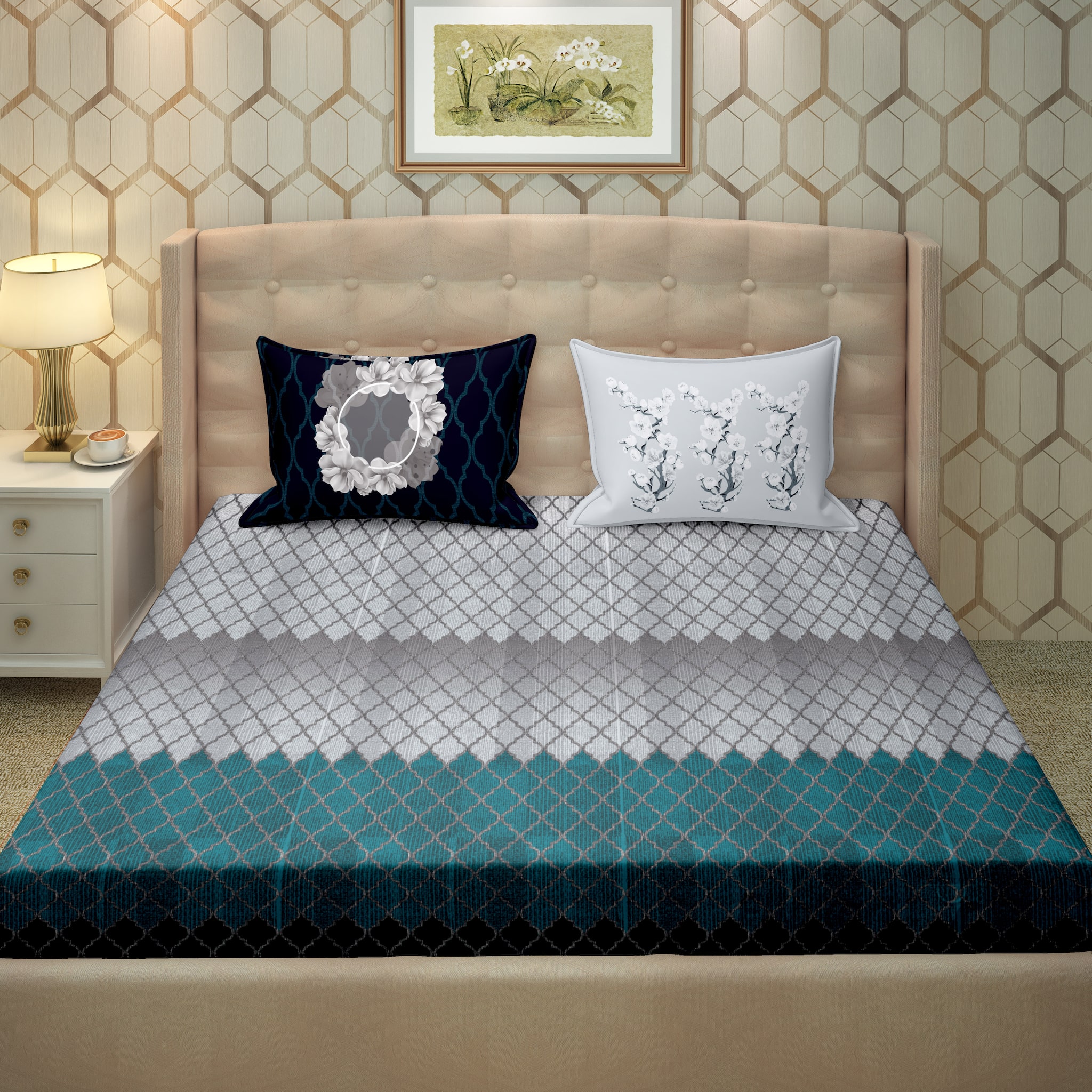

Bella Casa Cotton Printed King Size Bedsheet 250 TC ( 1 Bedsheet With 2 Pillow Covers Blue )