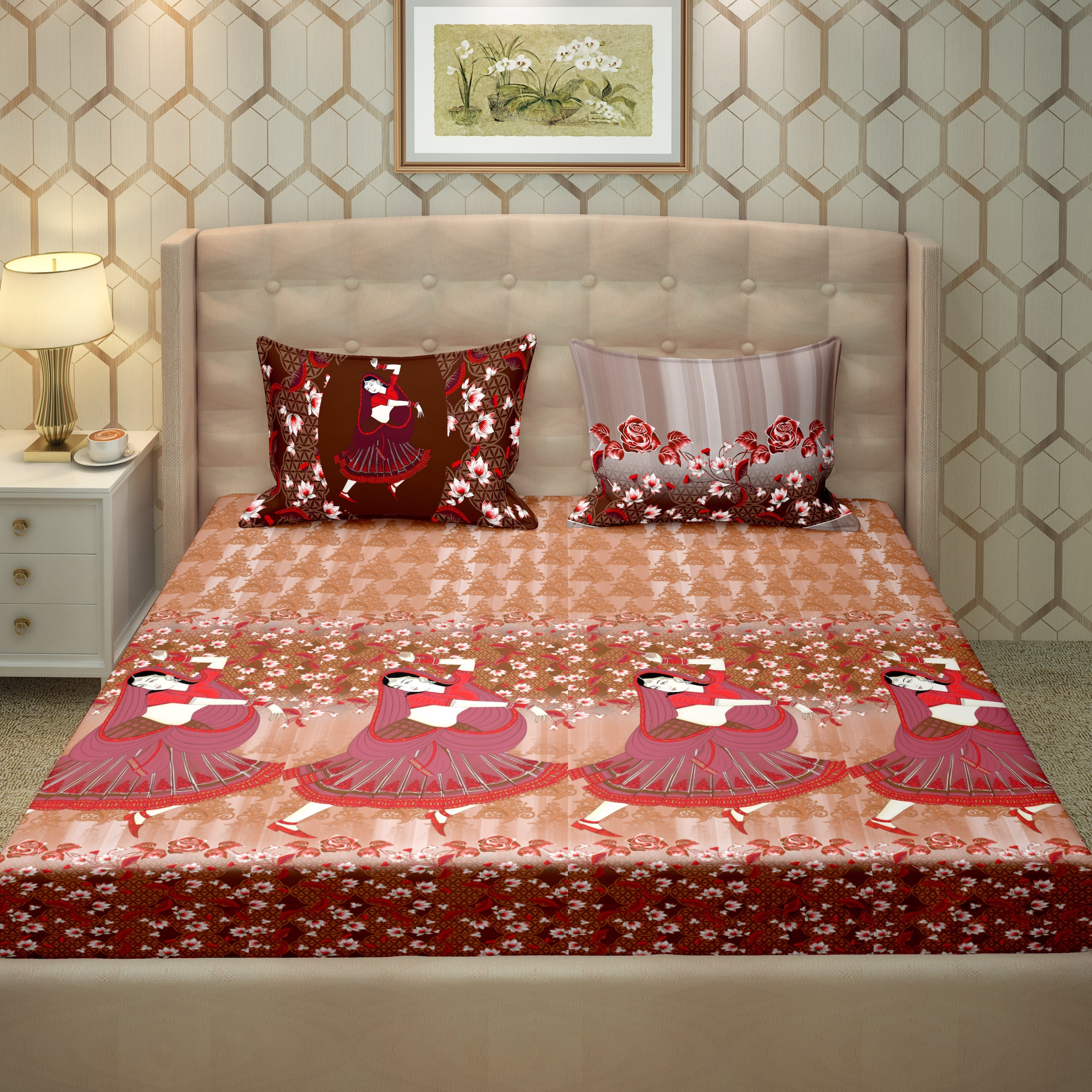 

Bella Casa Cotton Printed King Size Bedsheet 250 TC ( 1 Bedsheet With 2 Pillow Covers Red )