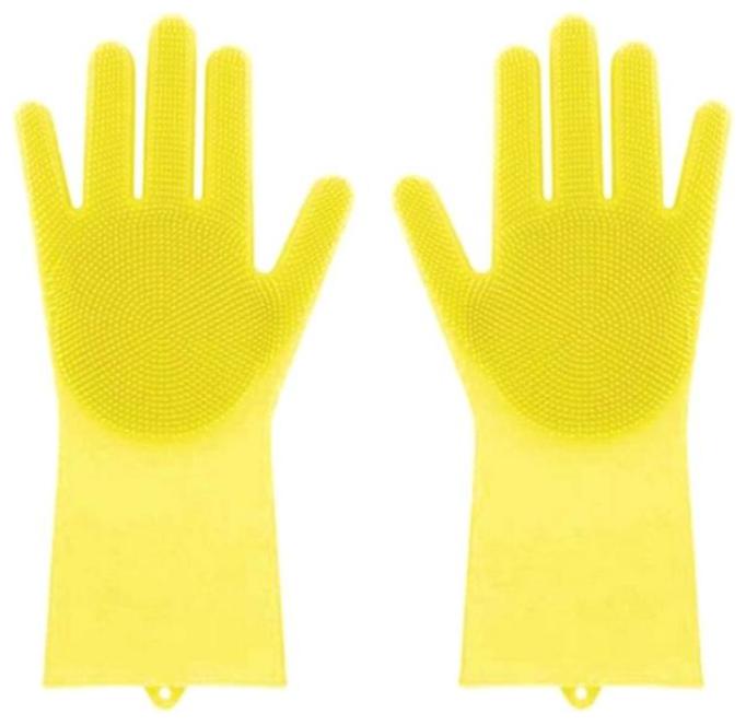 

Benison India Silicone Gloves with Wash Scrubber Non-Slip for Household Cleaning Great for Protecting Hands in Dishwashing Car Washing Pet Grooming Kitchen Bathroom Cleaning