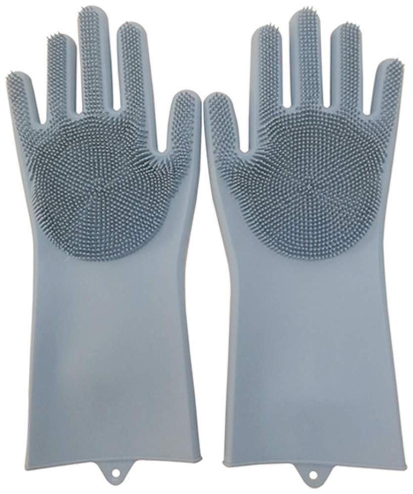 

Benison India Silicone Gloves with Wash Scrubber Non-Slip for Household Cleaning Great for Protecting Hands in Dishwashing Car Washing Pet Grooming Kitchen Bathroom Cleaning