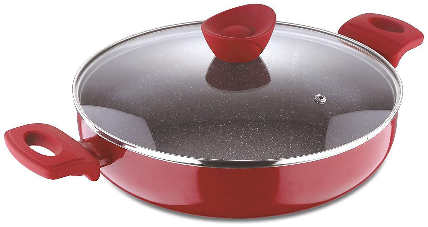 

Bergner Bellini Plus Press Alluminium Non Stick Deep Frypan With Glass Lid 28 Cm 4 Litres Induction Base Red