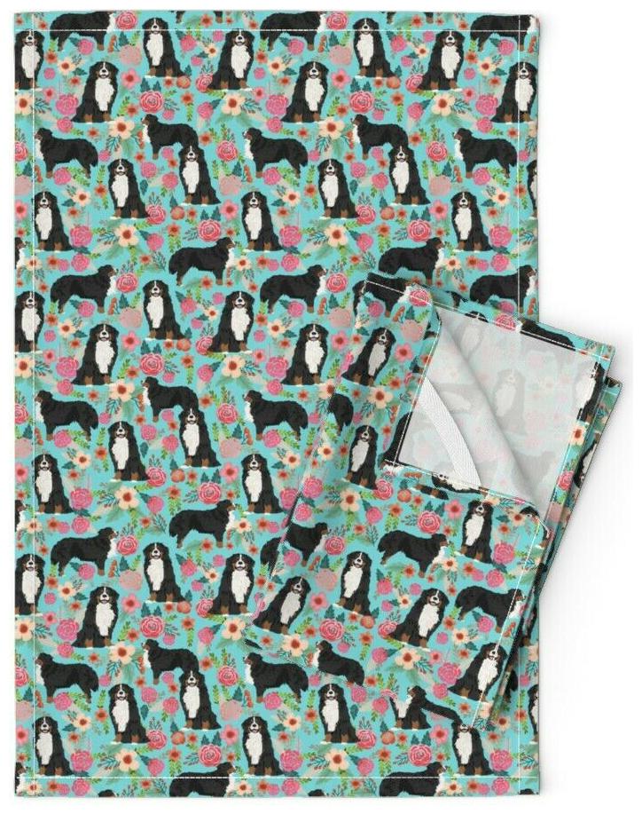 

Bernese Mountain Dog Floral Breed Linen Cotton Tea Towels by Roostery Set of 2