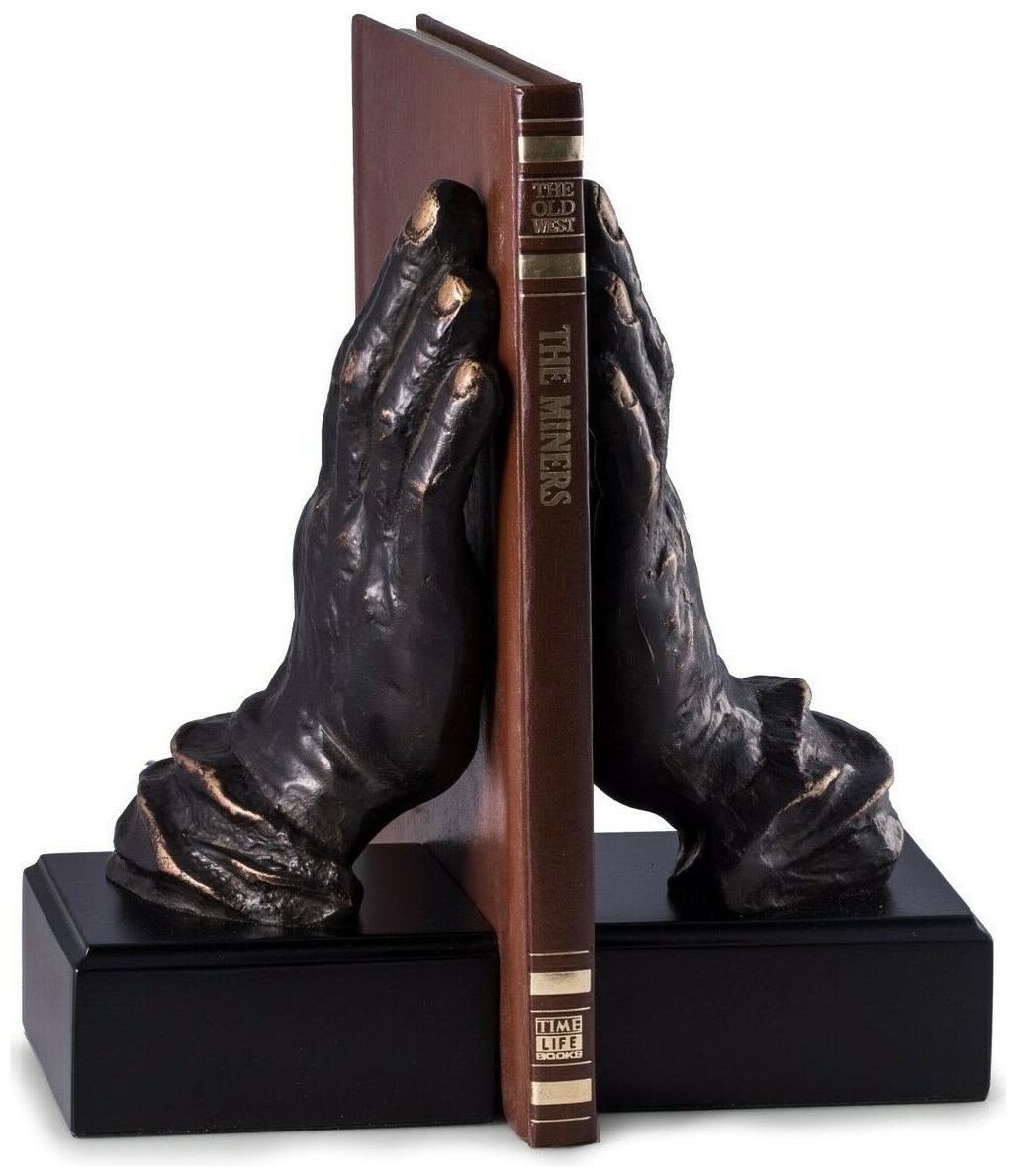 

Bey-Berk R19P Cast Metal Hands Bookends with Bronzed Finish on Black Wood Base