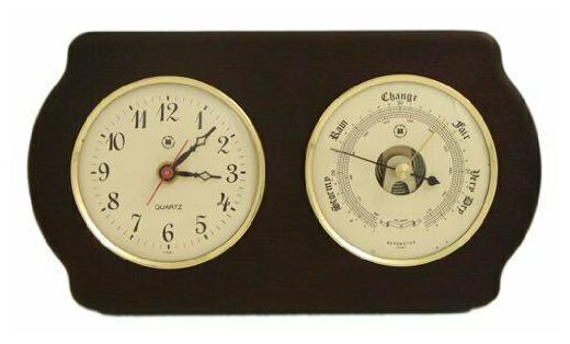 

Bey-Berk WS412 Quartz Clock and Barometer on Ash Wood with Brass Bezel Wall Mou