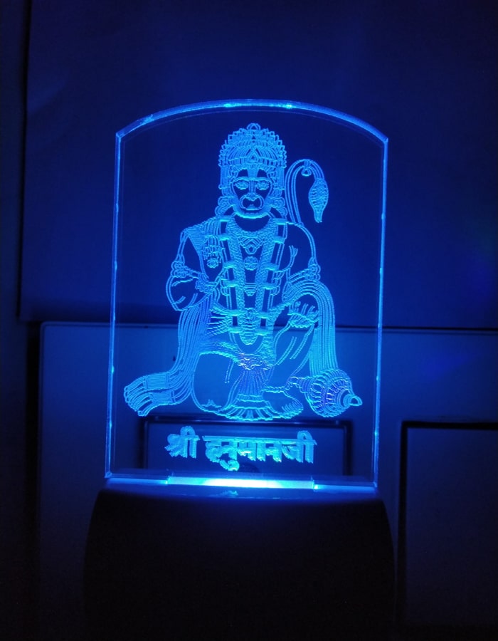 

BG Bazzar Gali Hanuman Seating Style 3D LED Acrylic Crystal Night Lamp with Plug Size 3 inch (Multicolour)
