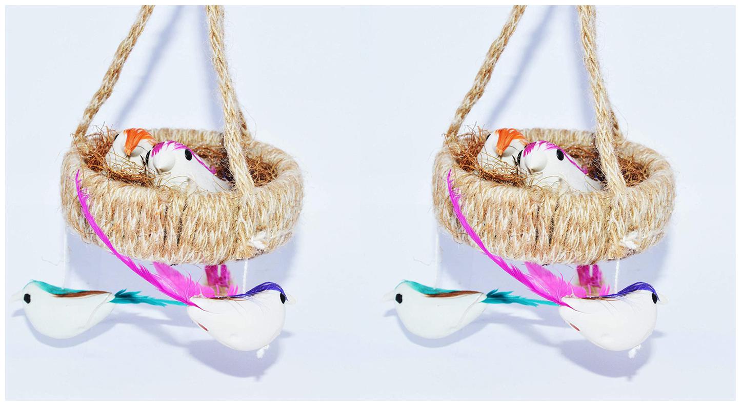 

BG Bazzar Gali Handcrafted Rope Made Jute Hanging Nest Birds for Home Terrace Balcony Patio Garden de cor School Project (Pack of 2)