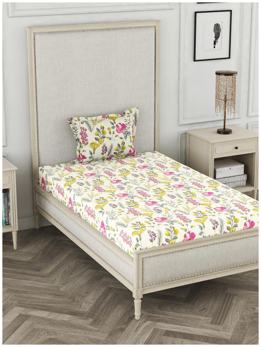 

BIANCA Cotton Floral Single Size Bedsheet 110 TC ( 1 Bedsheet With 1 Pillow Covers Multi )
