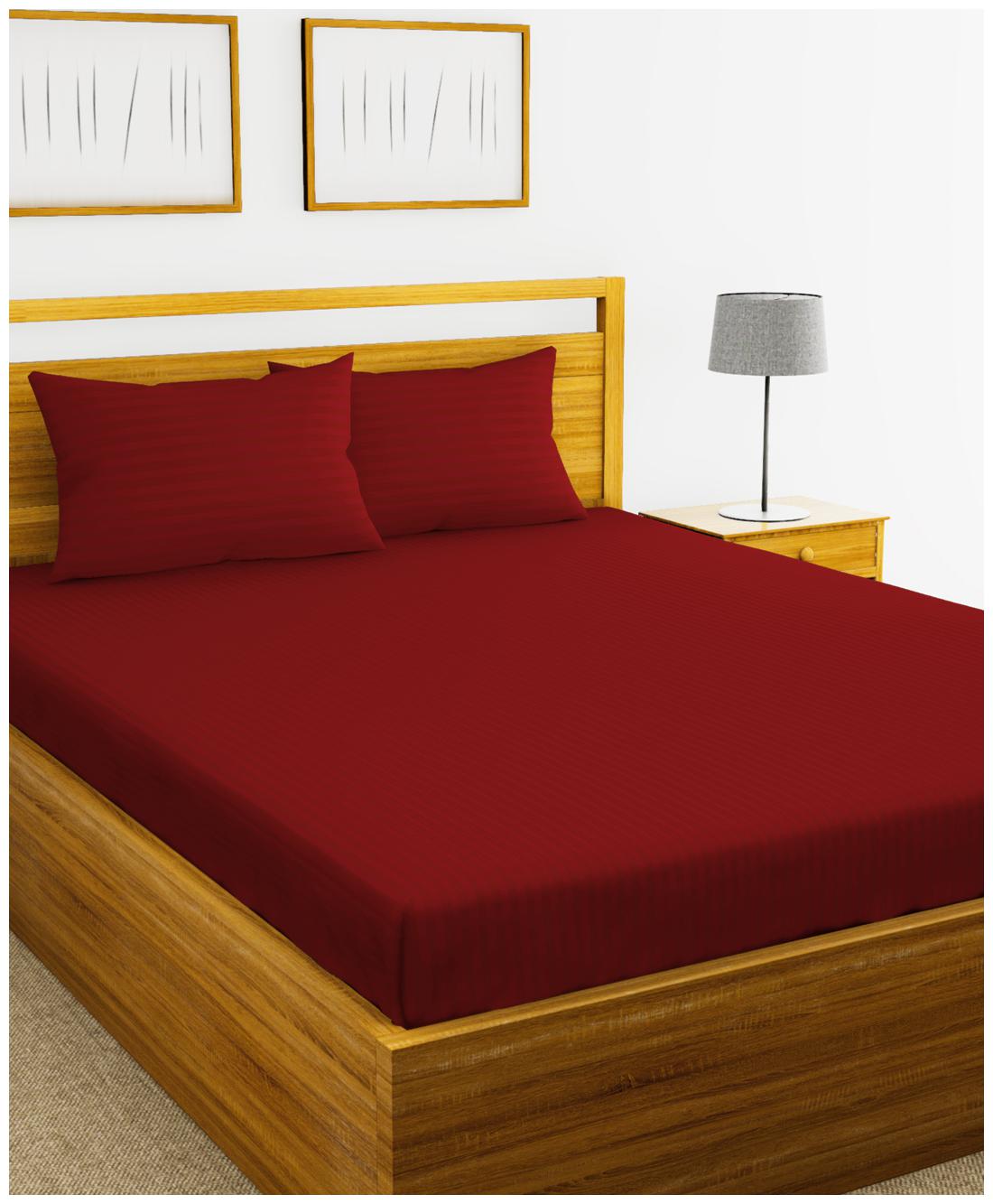 

BIANCA Cotton Striped King Size Bedsheet 210 TC ( 1 Bedsheet With 2 Pillow Covers Maroon )