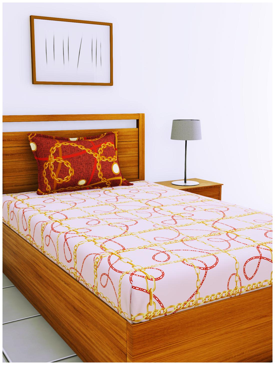 

BIANCA Cotton Abstract Single Size Bedsheet 144 TC ( 1 Bedsheet With 1 Pillow Covers Golden )
