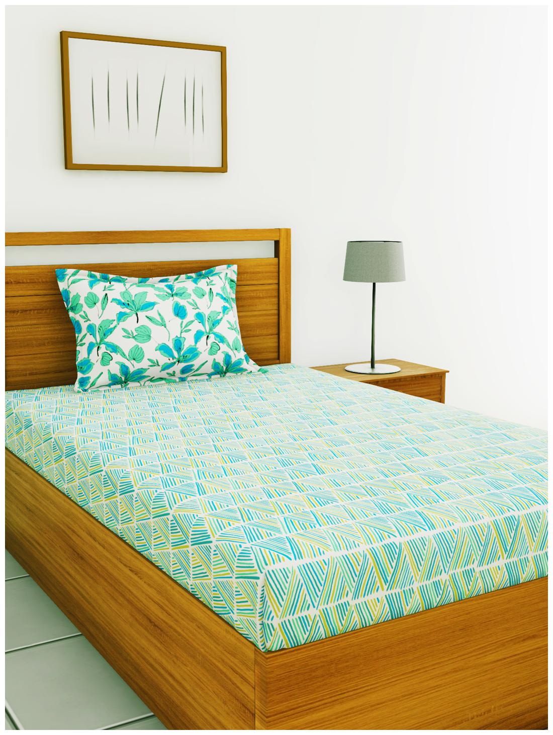 

BIANCA Cotton Abstract Single Size Bedsheet 144 TC ( 1 Bedsheet With 1 Pillow Covers Blue )