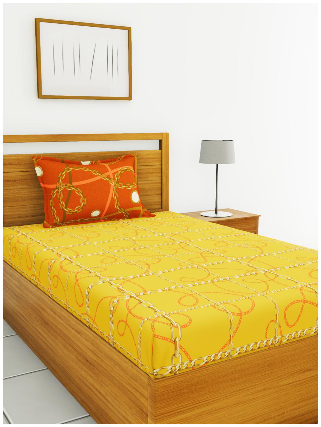 

BIANCA Cotton Abstract Single Size Bedsheet 144 TC ( 1 Bedsheet With 1 Pillow Covers Golden )