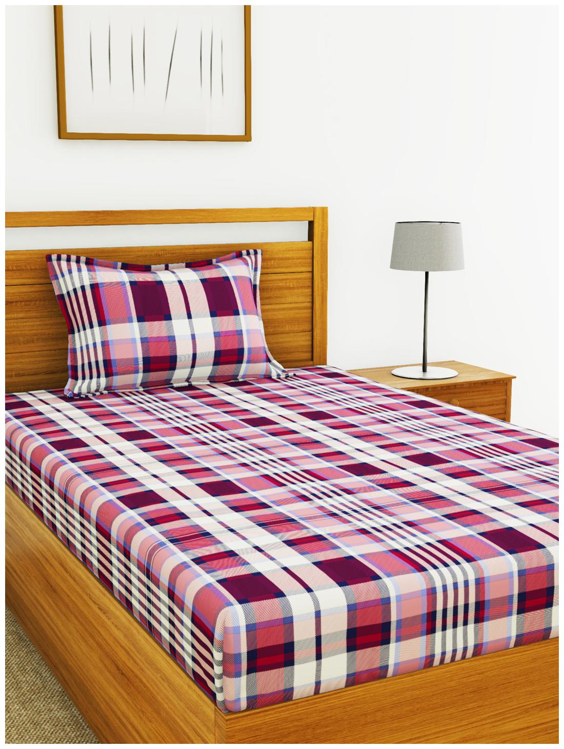 

BIANCA Cotton Checkered Single Size Bedsheet 110 TC ( 1 Bedsheet With 1 Pillow Covers Purple )