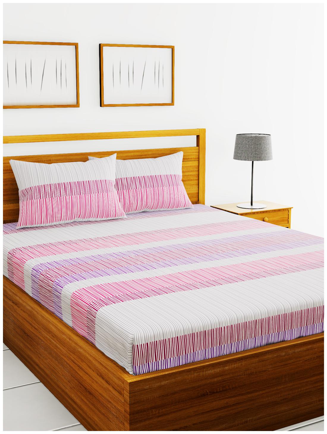 

BIANCA Cotton Abstract King Size Bedsheet 180 TC ( 1 Bedsheet With 2 Pillow Covers Purple )