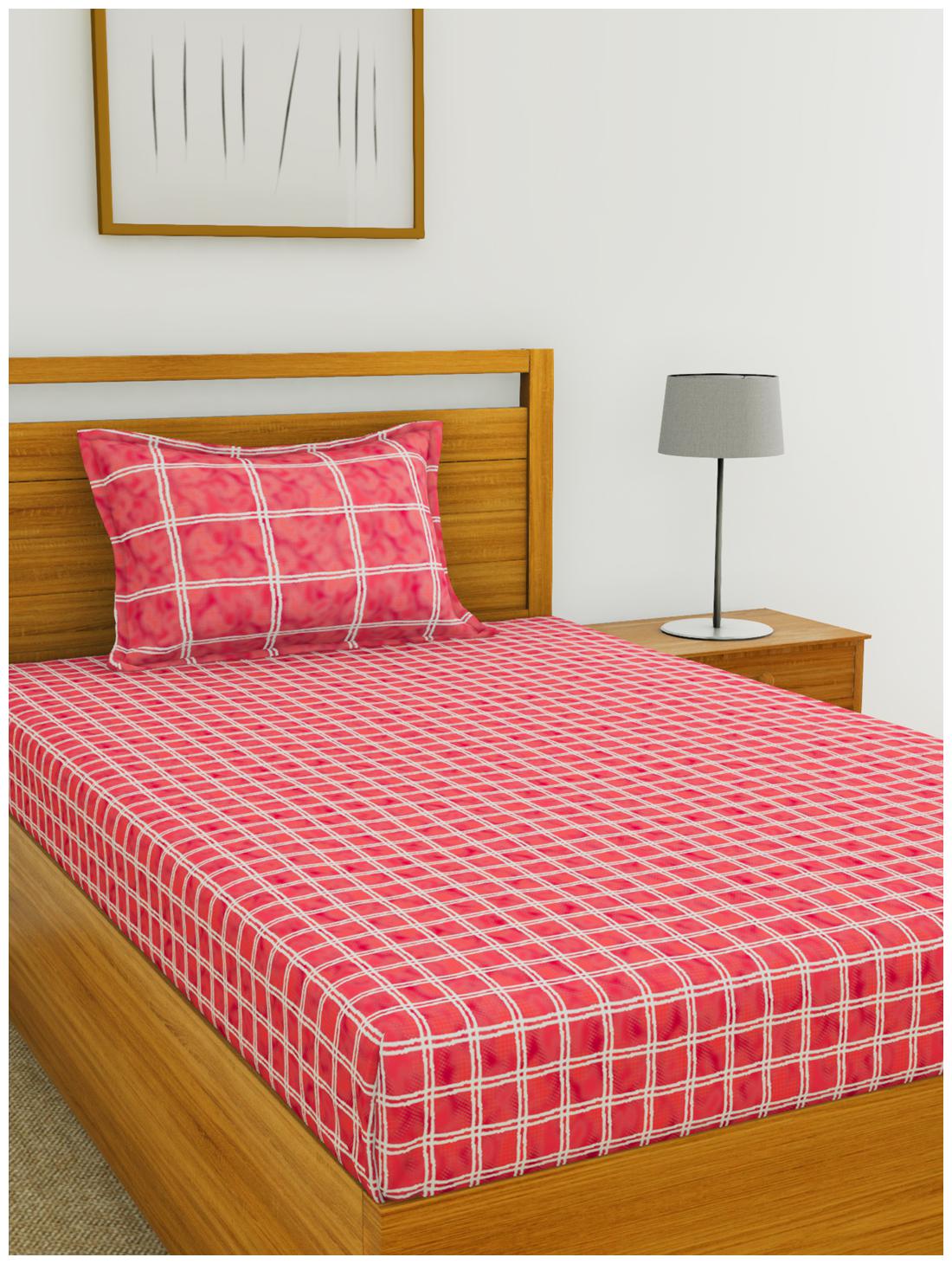

BIANCA Cotton Checkered Single Size Bedsheet 144 TC ( 1 Bedsheet With 1 Pillow Covers Red )