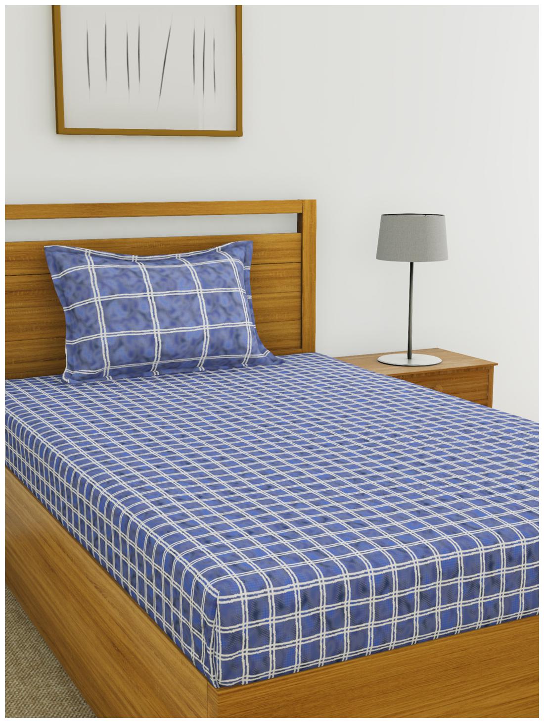 

BIANCA Cotton Checkered Single Size Bedsheet 144 TC ( 1 Bedsheet With 1 Pillow Covers Blue )