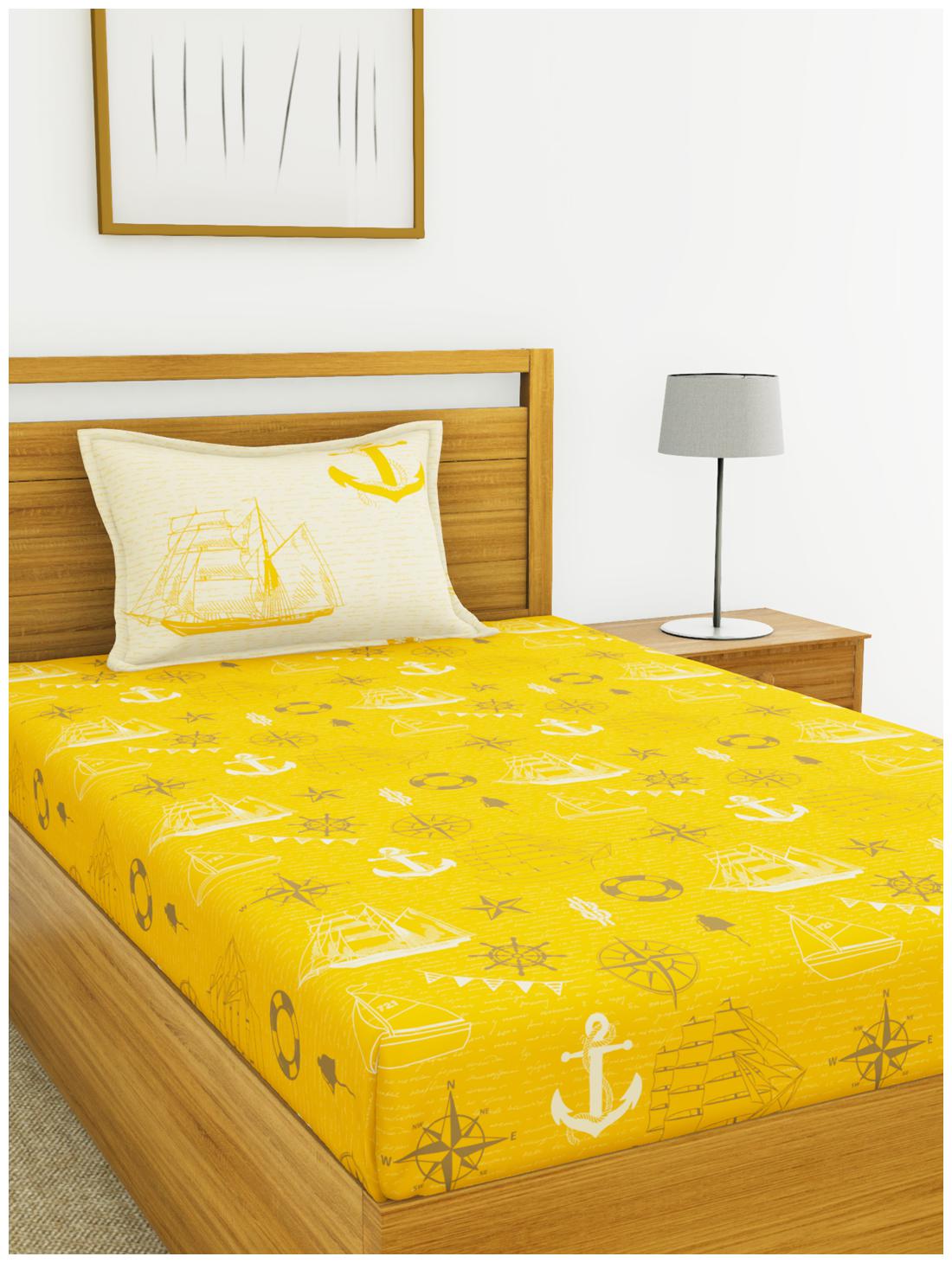 

BIANCA Cotton Printed Single Size Bedsheet 144 TC ( 1 Bedsheet With 1 Pillow Covers Yellow )