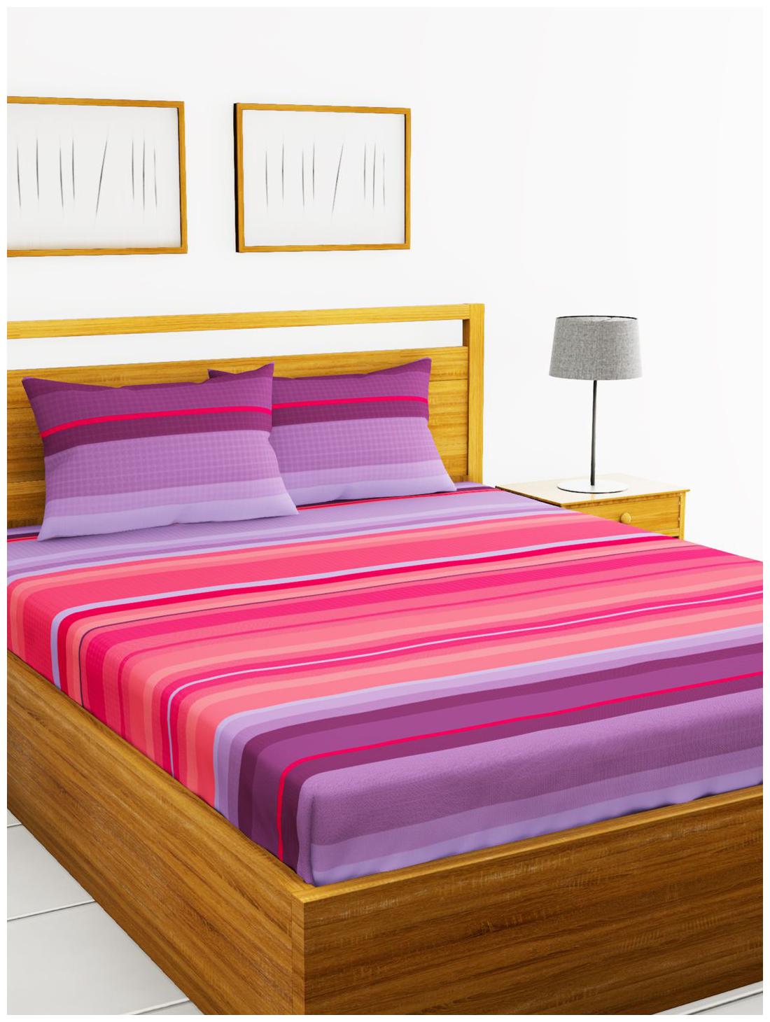 

BIANCA Cotton Striped King Size Bedsheet 180 TC ( 1 Bedsheet With 2 Pillow Covers Purple )