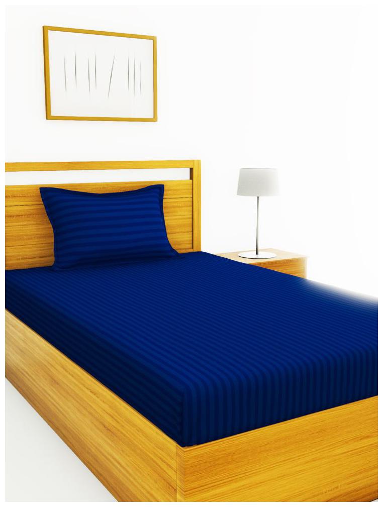 

BIANCA Cotton Striped Single Size Bedsheet 210 TC ( 1 Bedsheet With 1 Pillow Covers Blue )