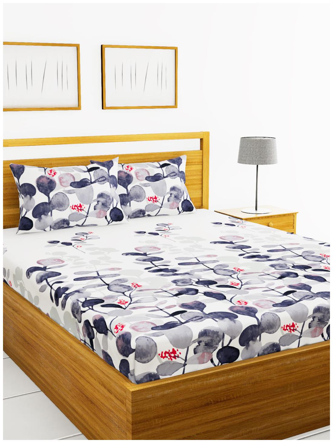 

BIANCA Cotton Floral King Size Bedsheet 180 TC ( 1 Bedsheet With 2 Pillow Covers White )