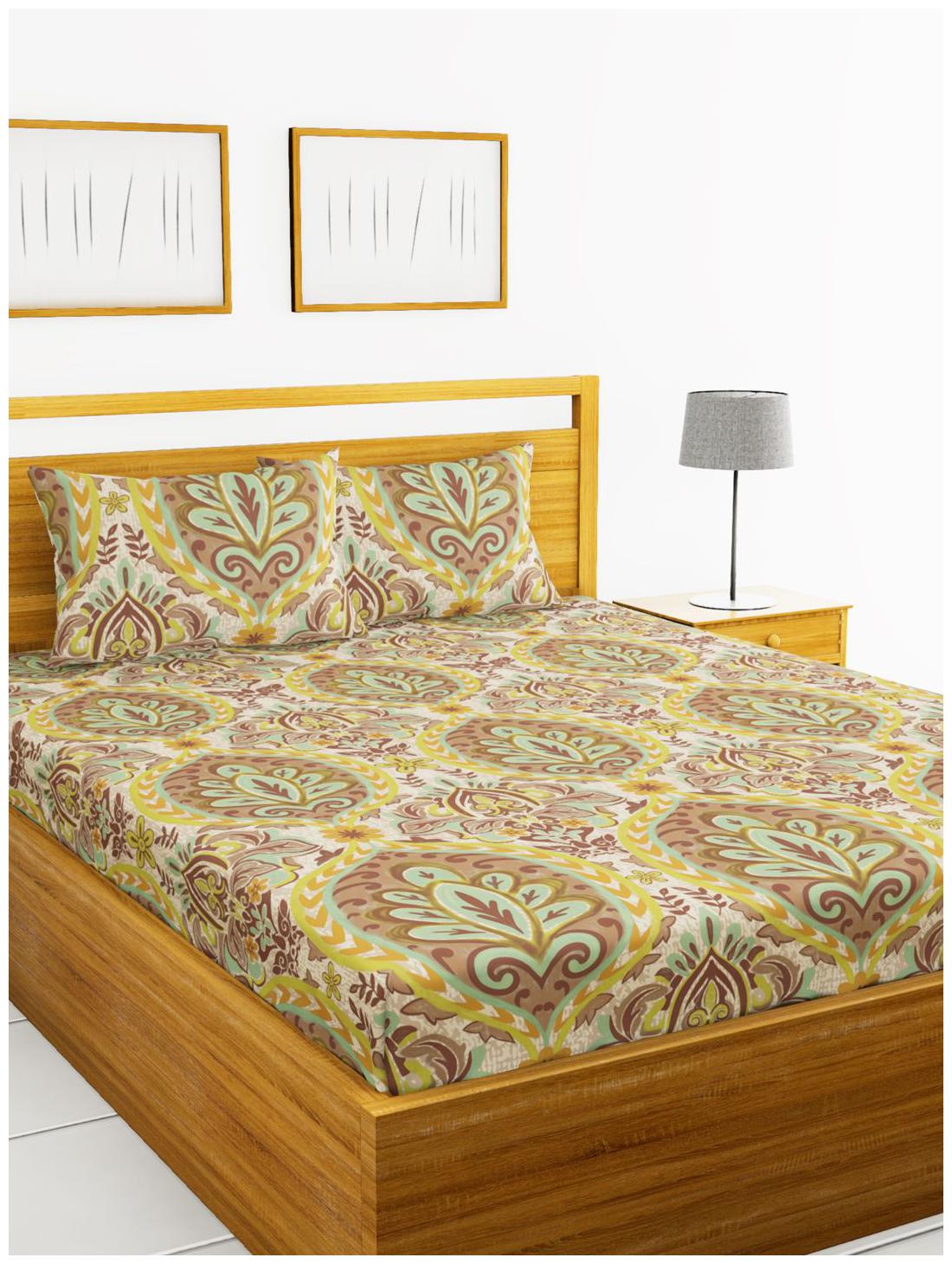 

BIANCA Cotton Abstract King Size Bedsheet 180 TC ( 1 Bedsheet With 2 Pillow Covers Brown )
