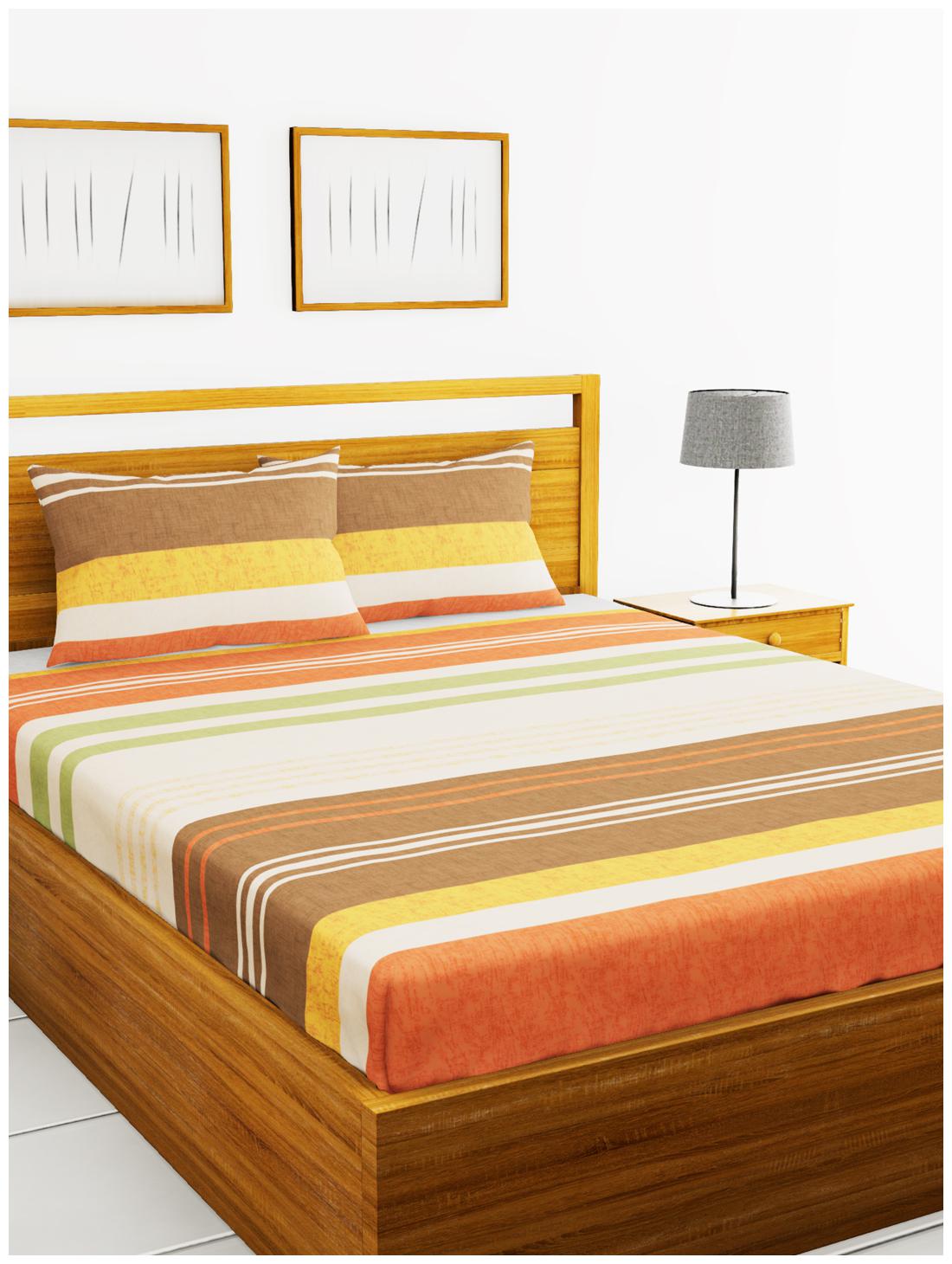 

BIANCA Cotton Striped Double Size Bedsheet 100 TC ( 1 Bedsheet With 2 Pillow Covers Multi )