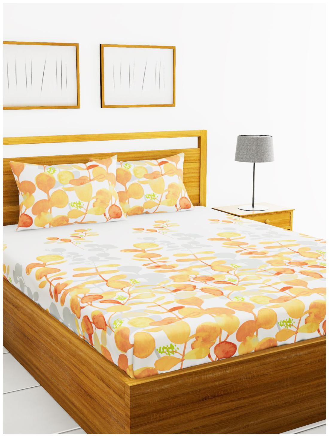 

BIANCA Cotton Floral King Size Bedsheet 180 TC ( 1 Bedsheet With 2 Pillow Covers White )