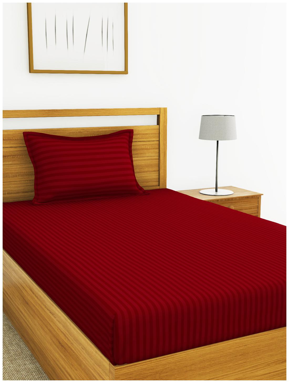 

BIANCA Cotton Striped Single Size Bedsheet 210 TC ( 1 Bedsheet With 1 Pillow Covers Maroon )