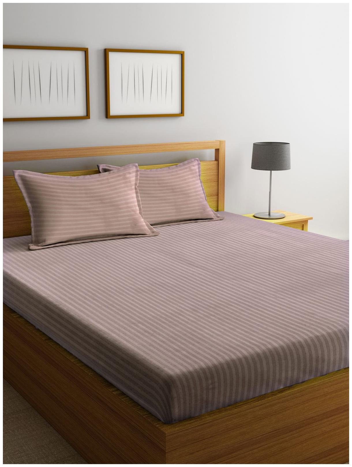 

BIANCA Cotton Striped King Size Bedsheet 210 TC ( 1 Bedsheet With 2 Pillow Covers Beige )
